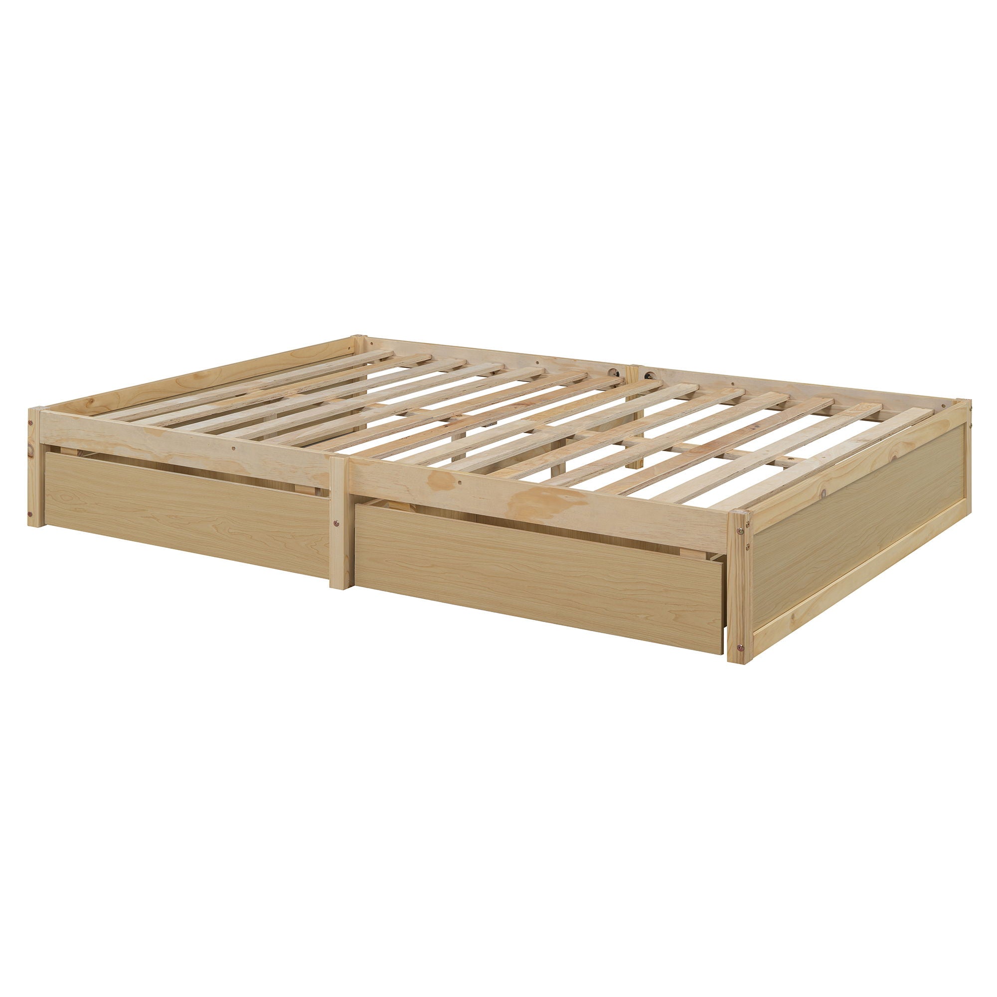 Daybed With Fence Guardrails And 2 Drawers, Split Into Independent Floor Bed & Daybed