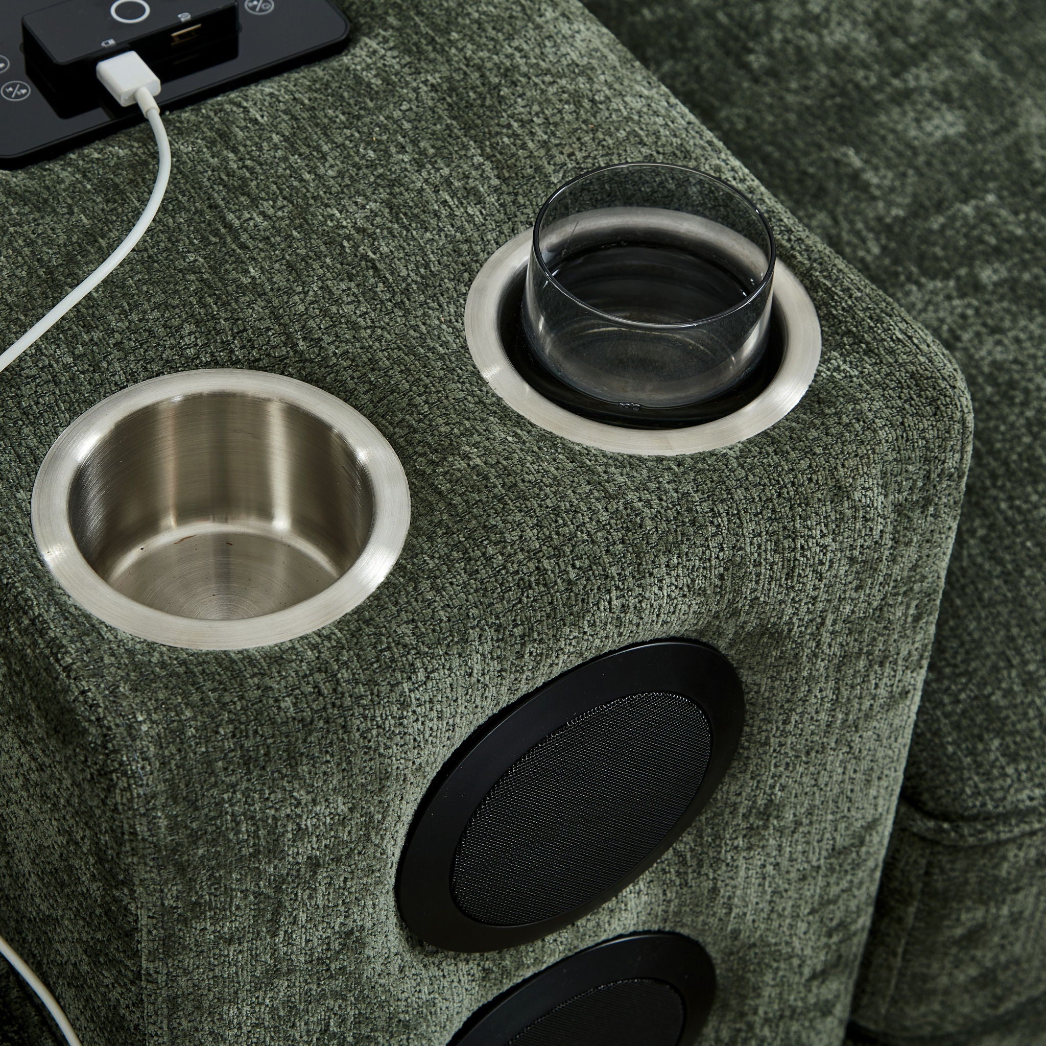 Modern Sectional Sofa U-Shaped With Movable Ottomans, tooth Speakers, LED Lights And Modular Storage