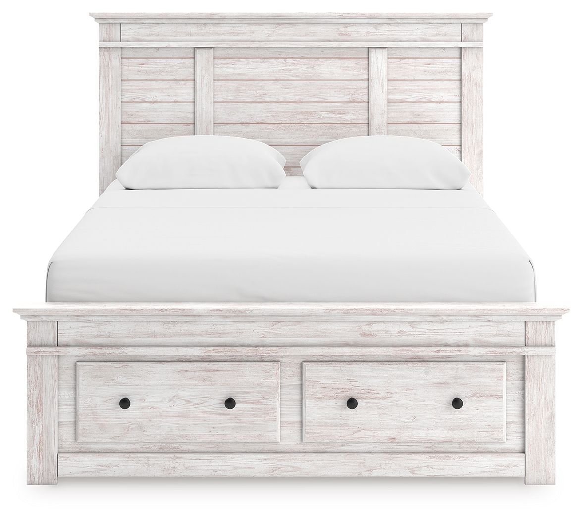 Makidern - Panel Storage Bed With Under Bed Storage Unit And Storage Footboard