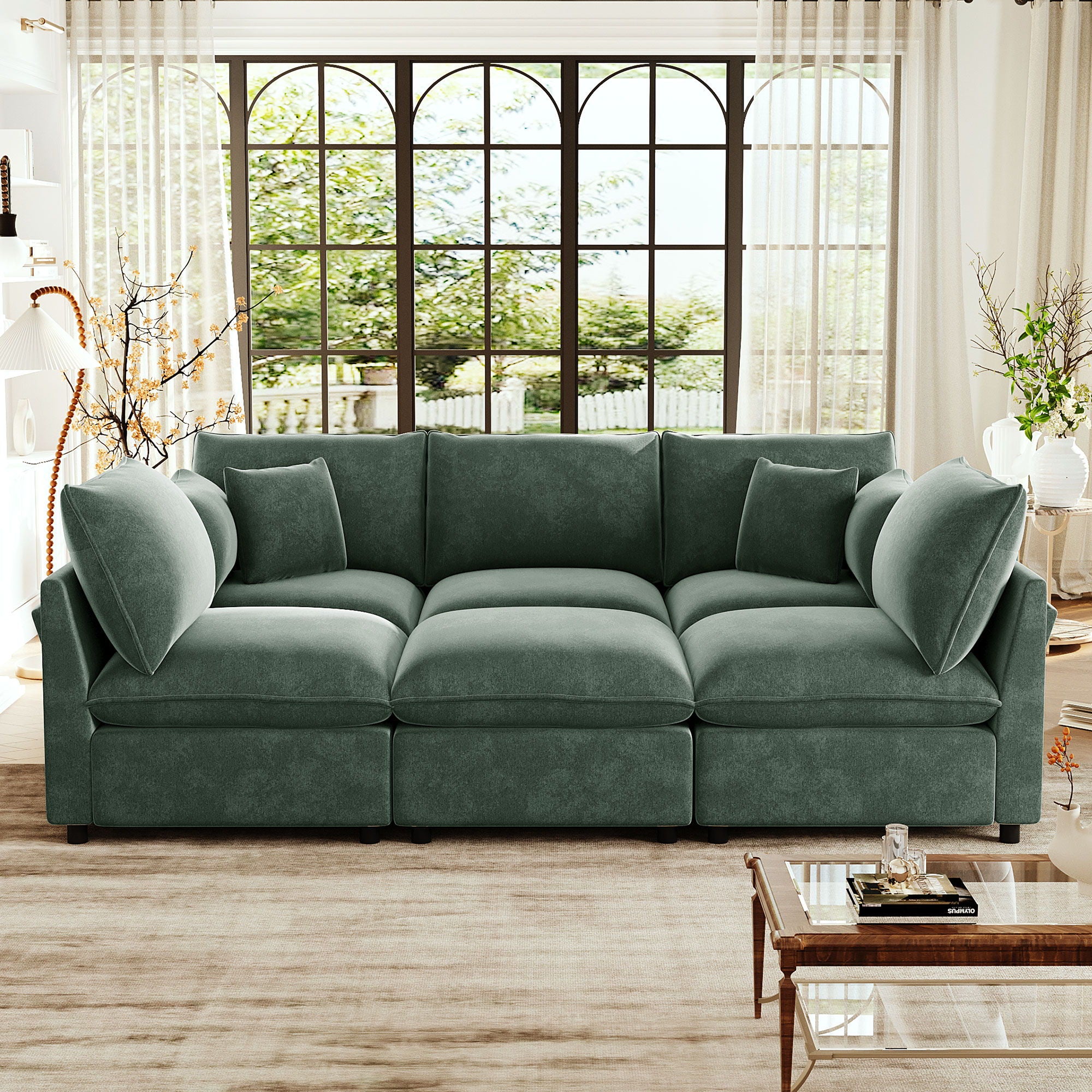 Modern Sectional Sofa U-Shaped With Movable Ottoman Storage Armrests And USB Ports