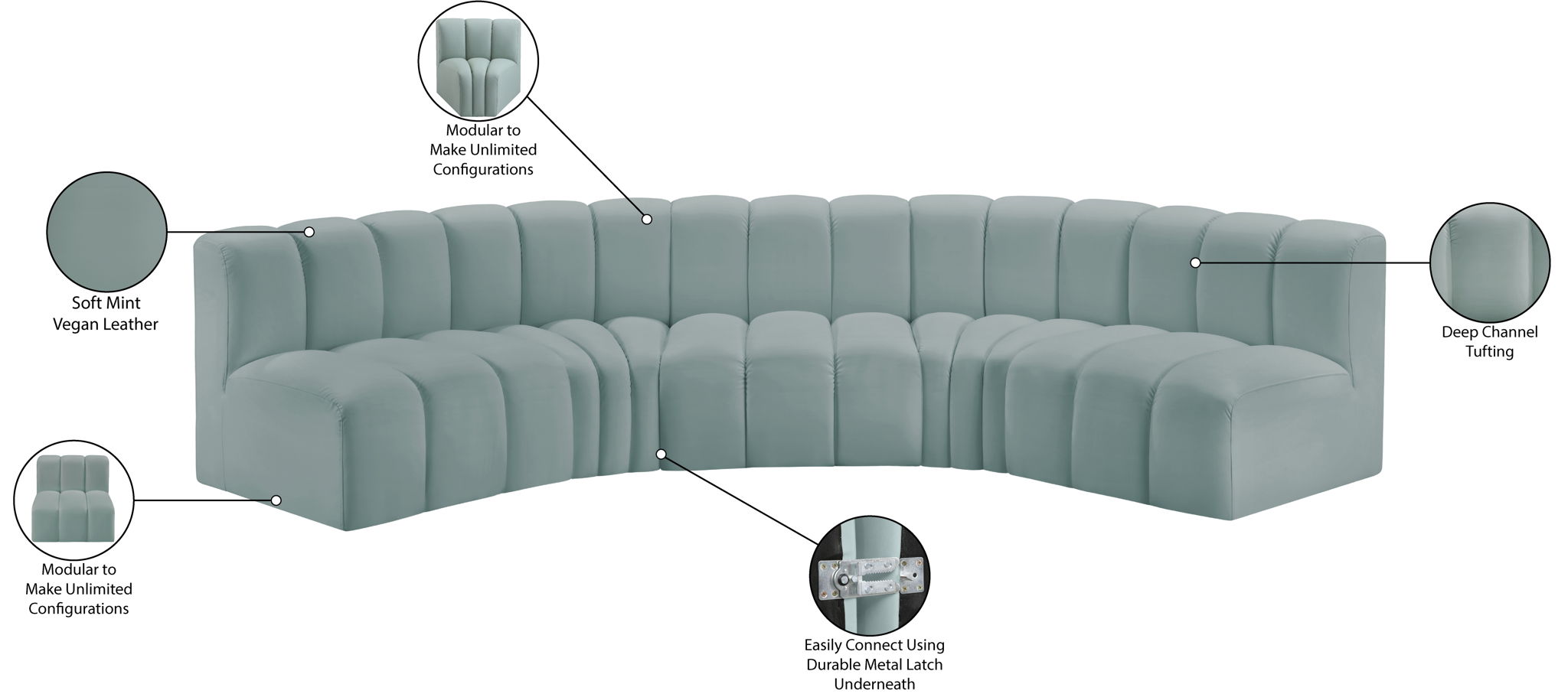 Arc - Faux Leather 5 Piece U-Shaped Modular Sofa
