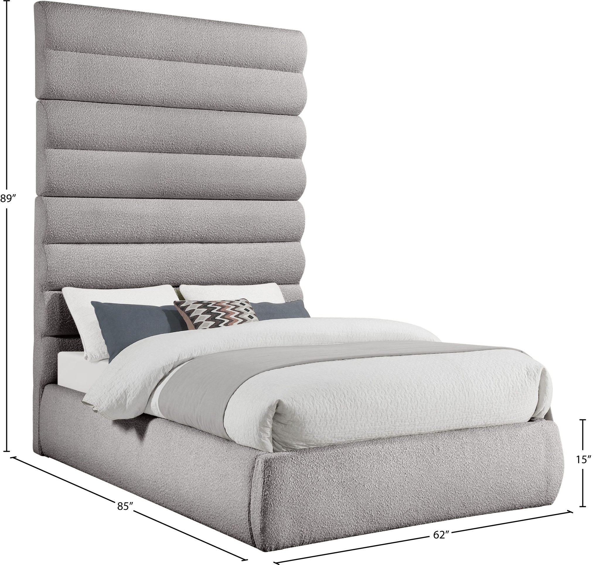 Adam - Boucle Fabric Bed With 89" Headboard