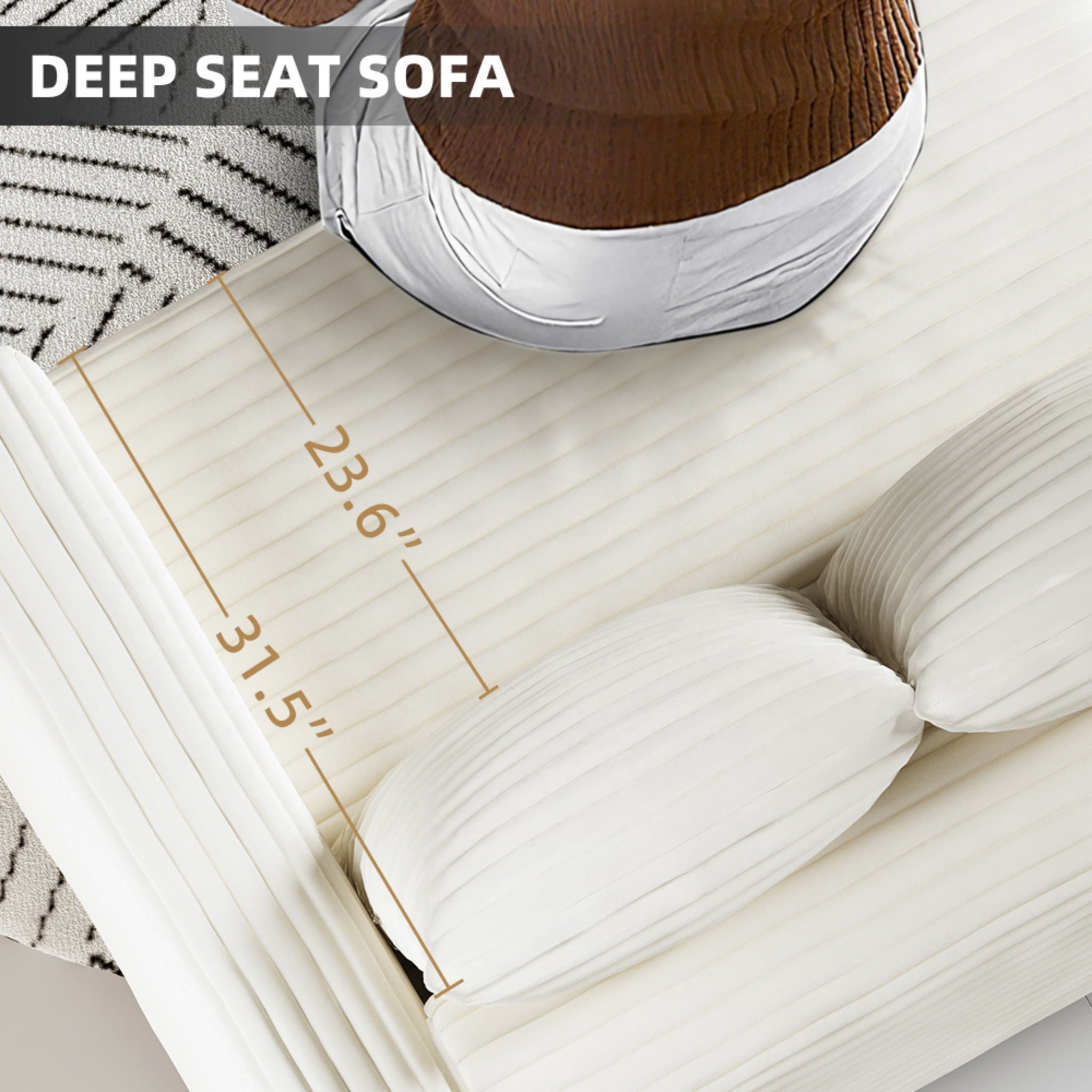 4 Seat Sofa With Soft Pillows And Movable Ottoman