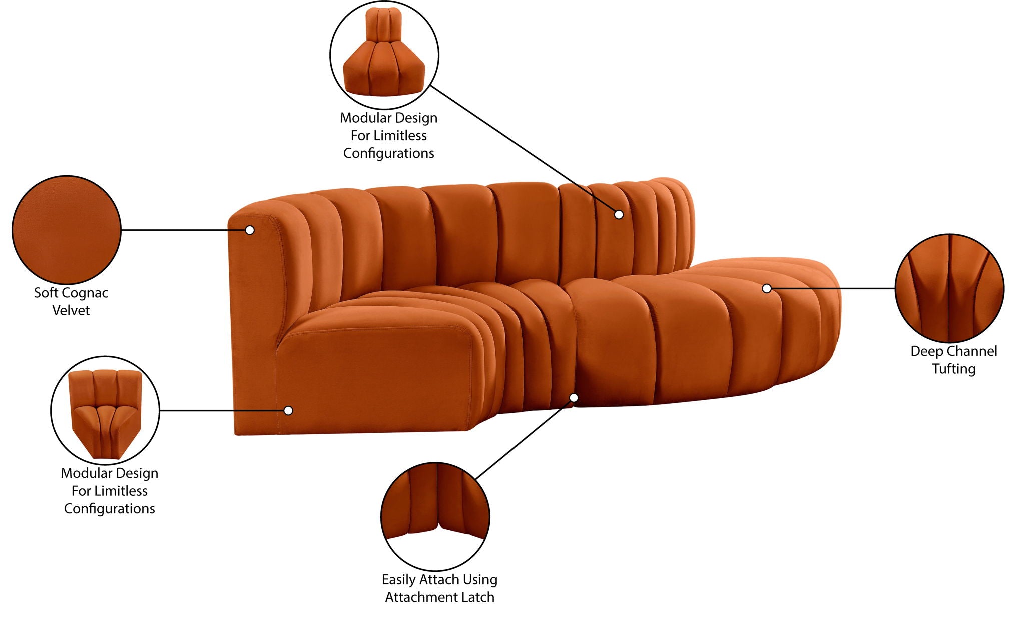 Arc - Velvet 4 Piece L-Shaped Modular Sofa
