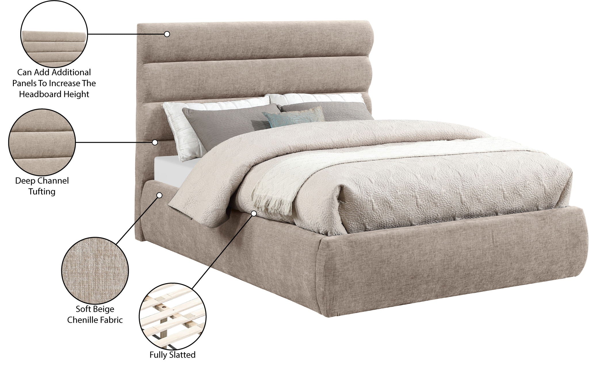 Adam - Chenille Fabric Bed With 52" Headboard