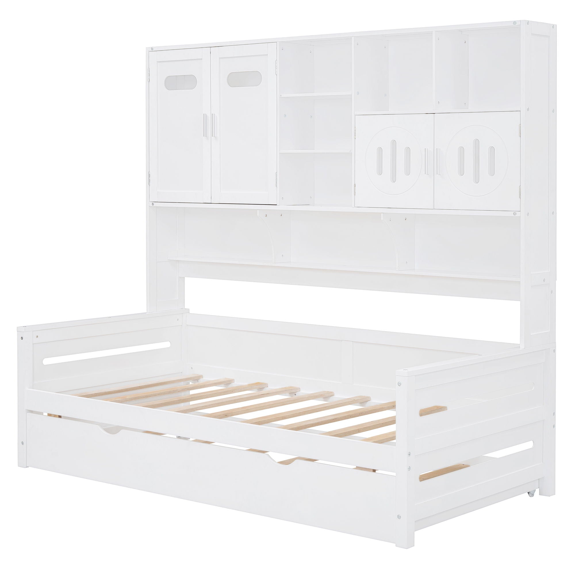 Daybed With All-In-One Cabinet And Shelf