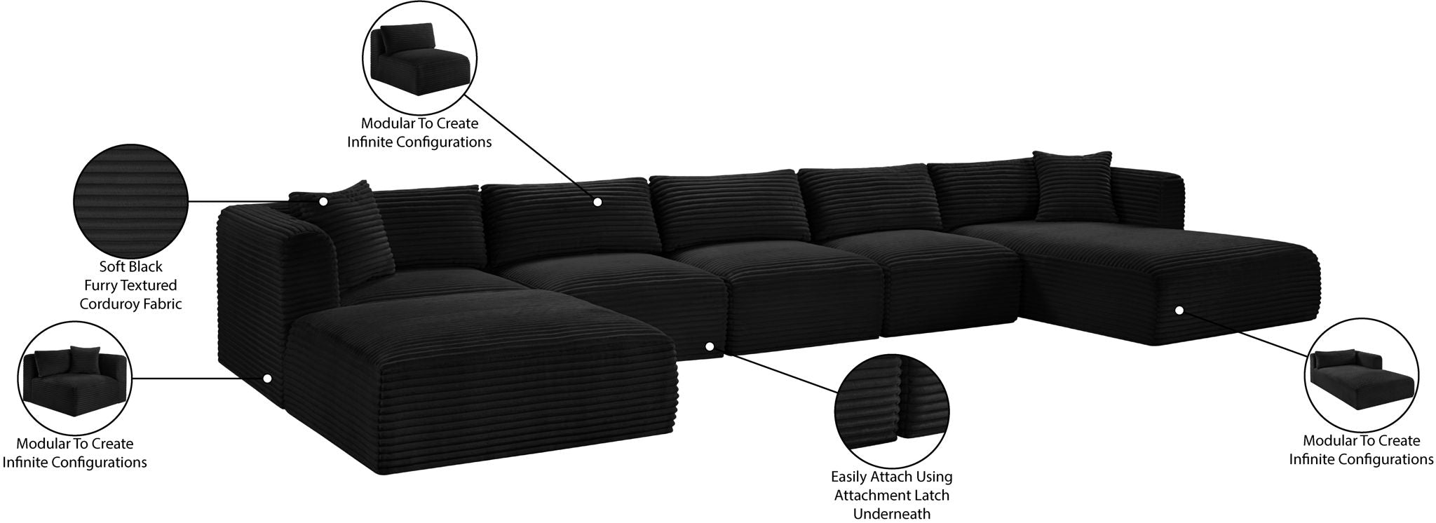 Shaggy - Fabric 6 Piece Modular Sectional With Chaise