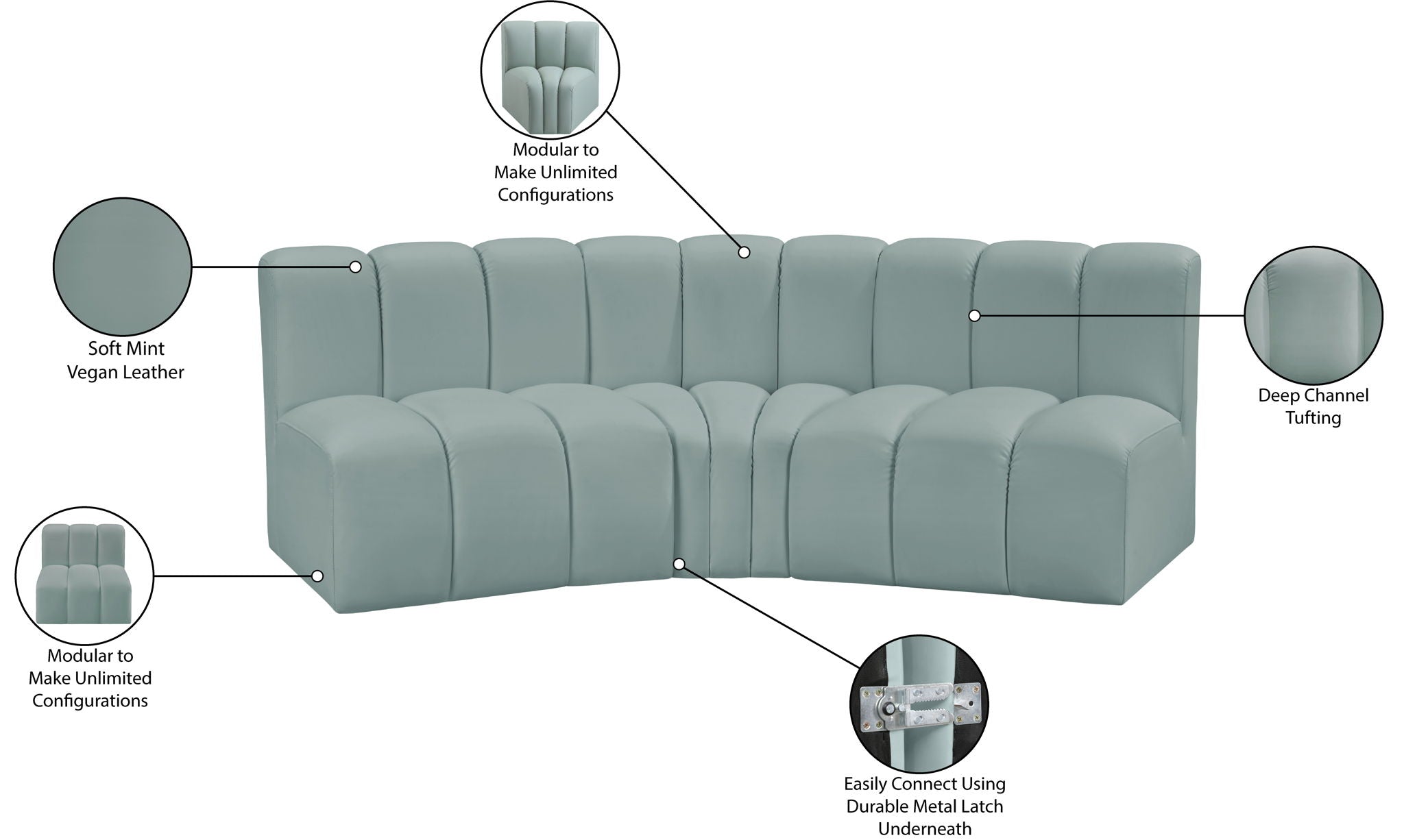 Arc - Faux Leather 3 Piece Modular Corner Sofa