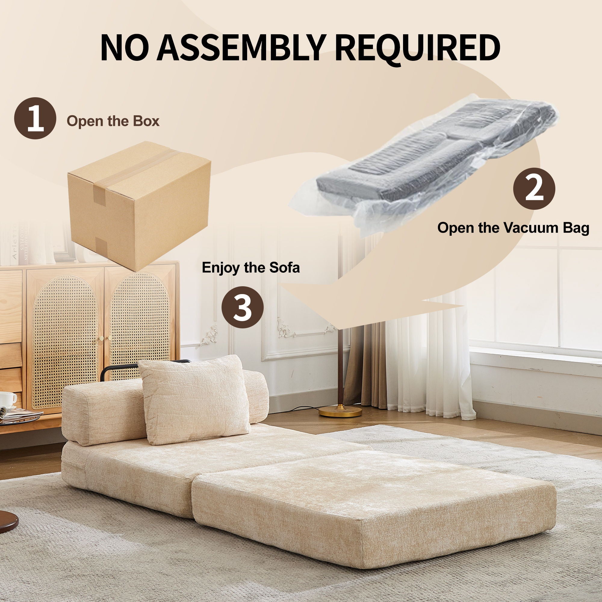 Convertible Floor Sofa Bed With Fixed Shape Frame For Living Room