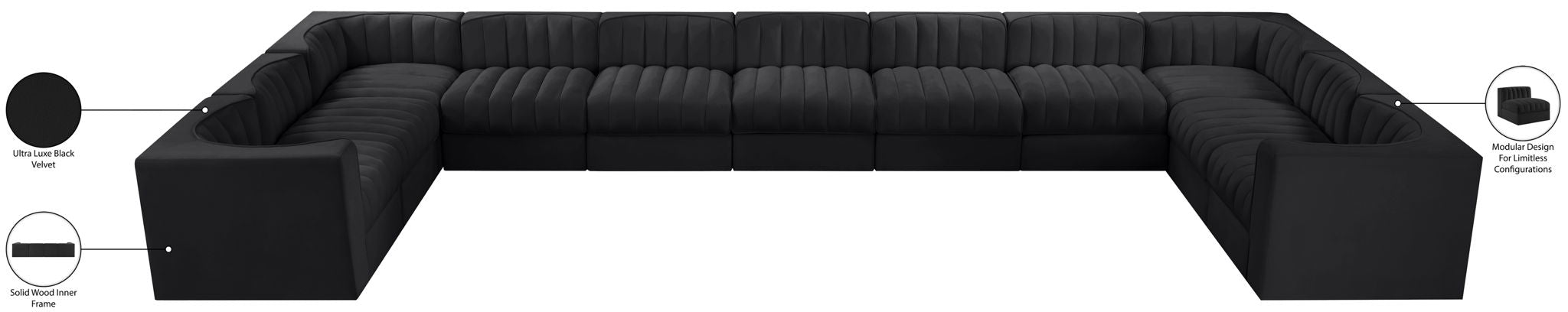 Rummi - Velvet Performance Fabric Upholstered 11 Piece Modular Sectional