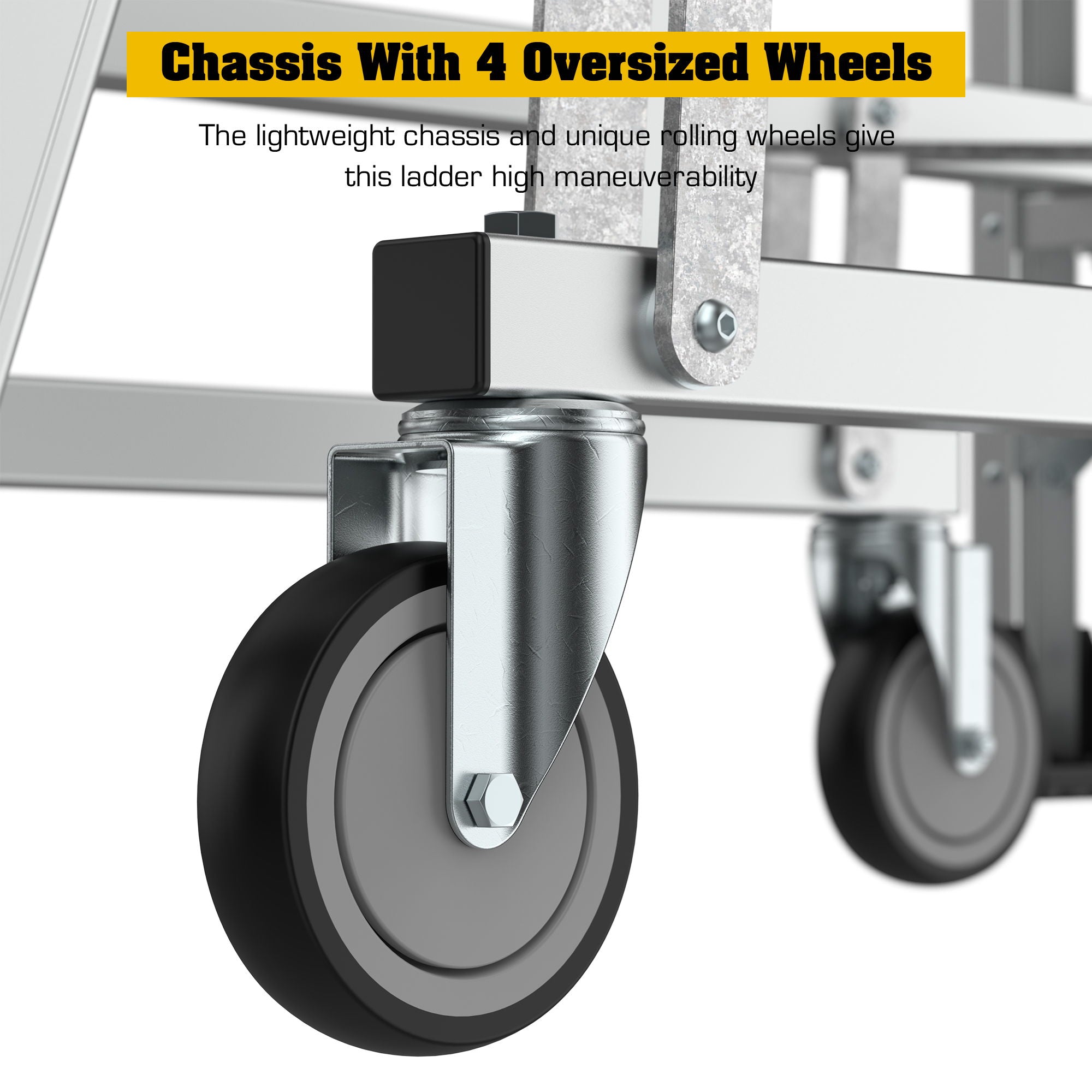Heavy Duty Aluminum Rolling Platform Ladder With Steps, 375Lbs Capacity