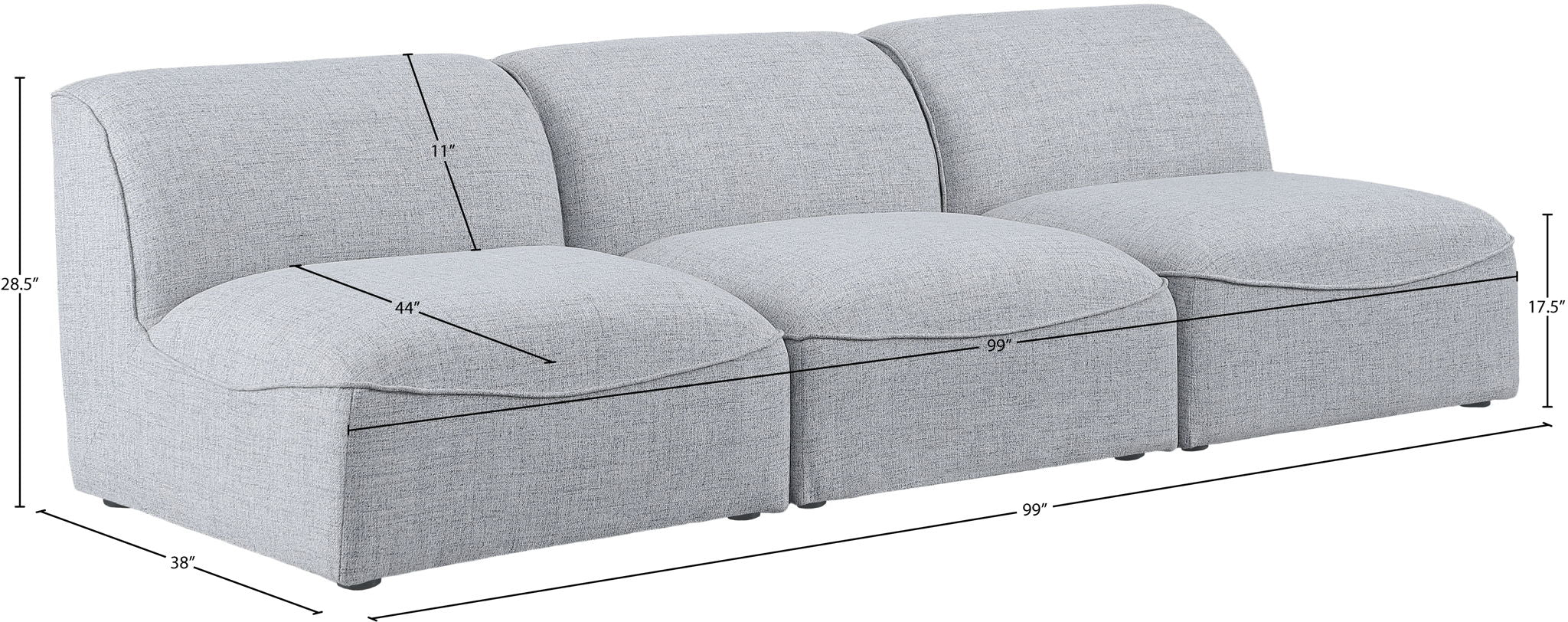 Miramar - 3 Seat Armless Modular Sofa