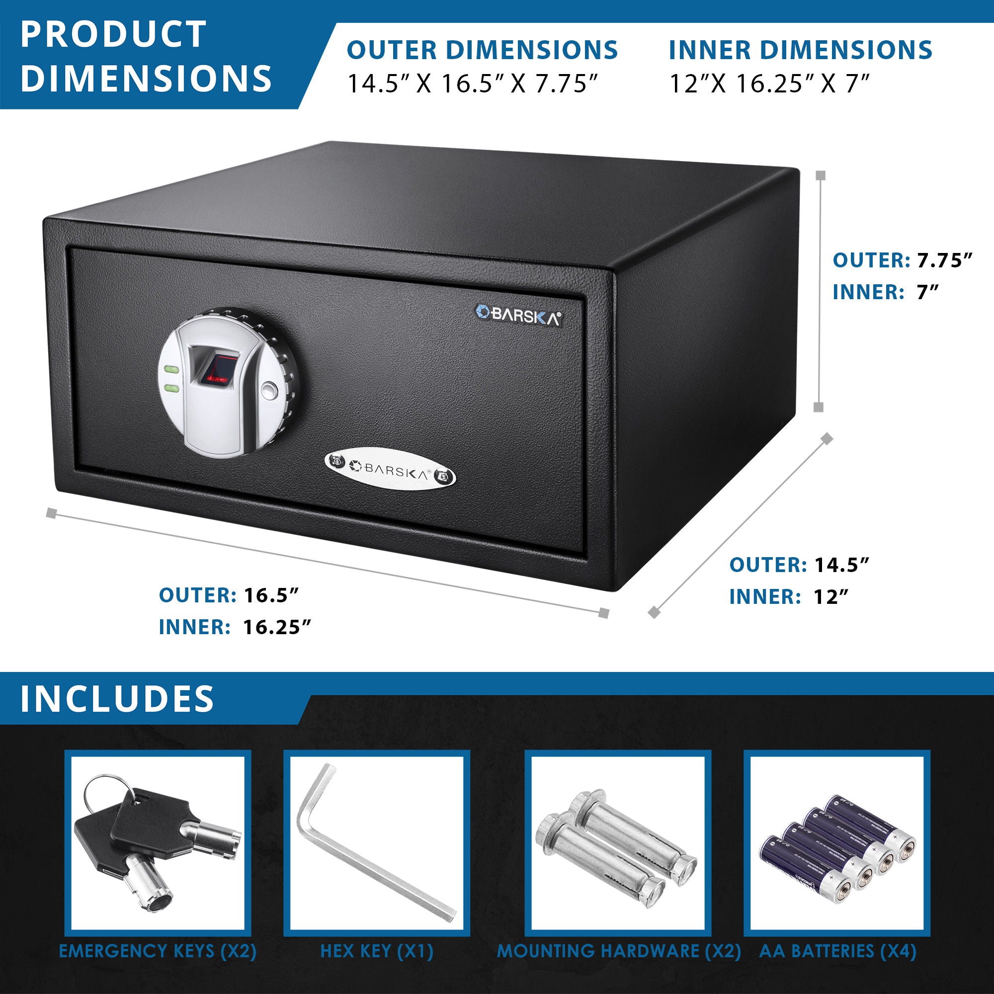 0 79 Cu Ft Biometric Security Safe - Black