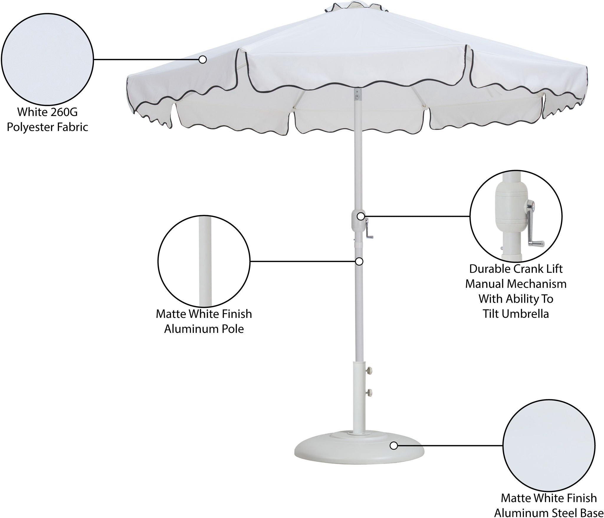 Amalfi - Patio Umbrella - White Base / White Pole
