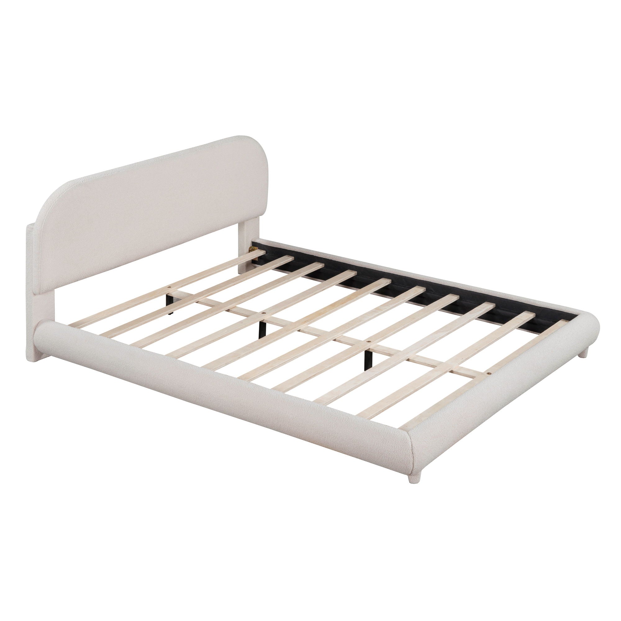 Upholstered Platform Bed With Thick Solid Frame And Stylish Curve-Shaped Design