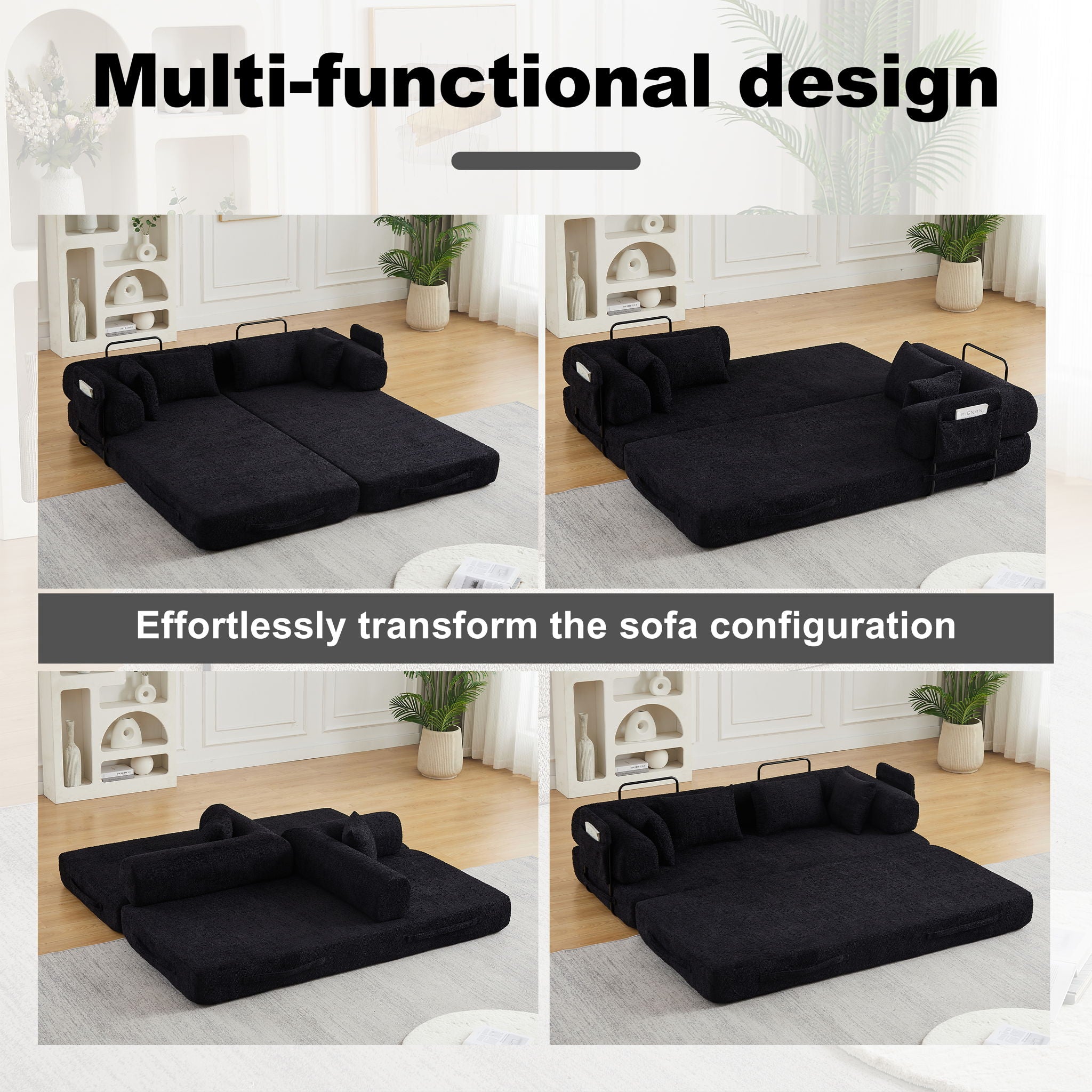 Convertible Sleeper Sofa Bed With Cylindrical Pillow