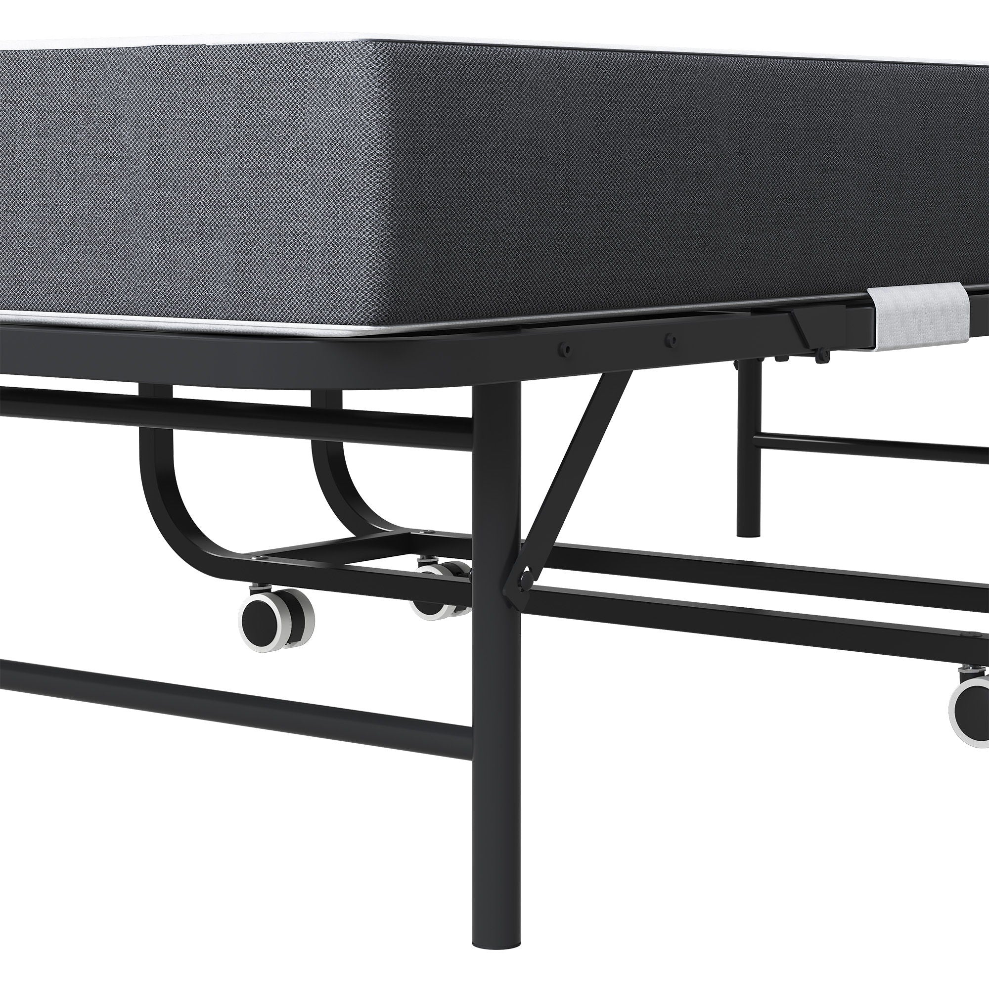 Twin Wide Folding Bed For Tall People, Extra Long & Wide Rollaway With Memory Foam, Heavy-Duty Capacity Guest, Spacious Portable Cot - Black