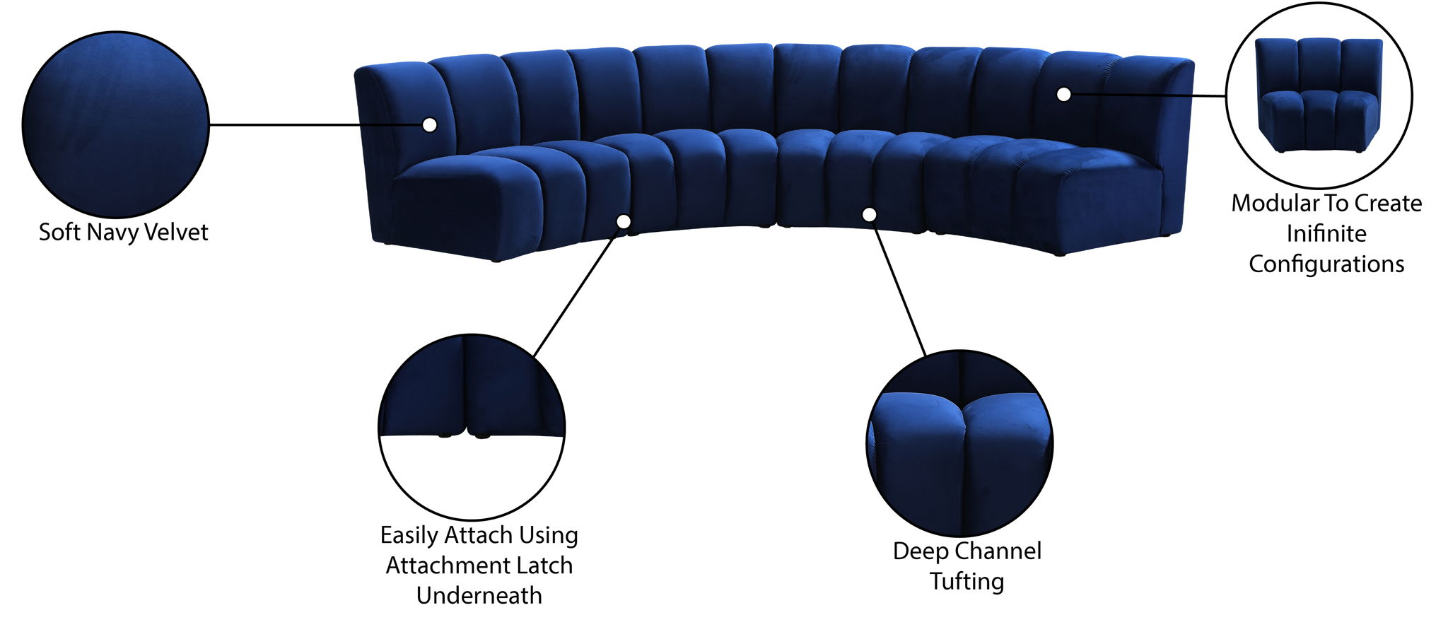 Infinity - 4 Piece Velvet Modular Sectional