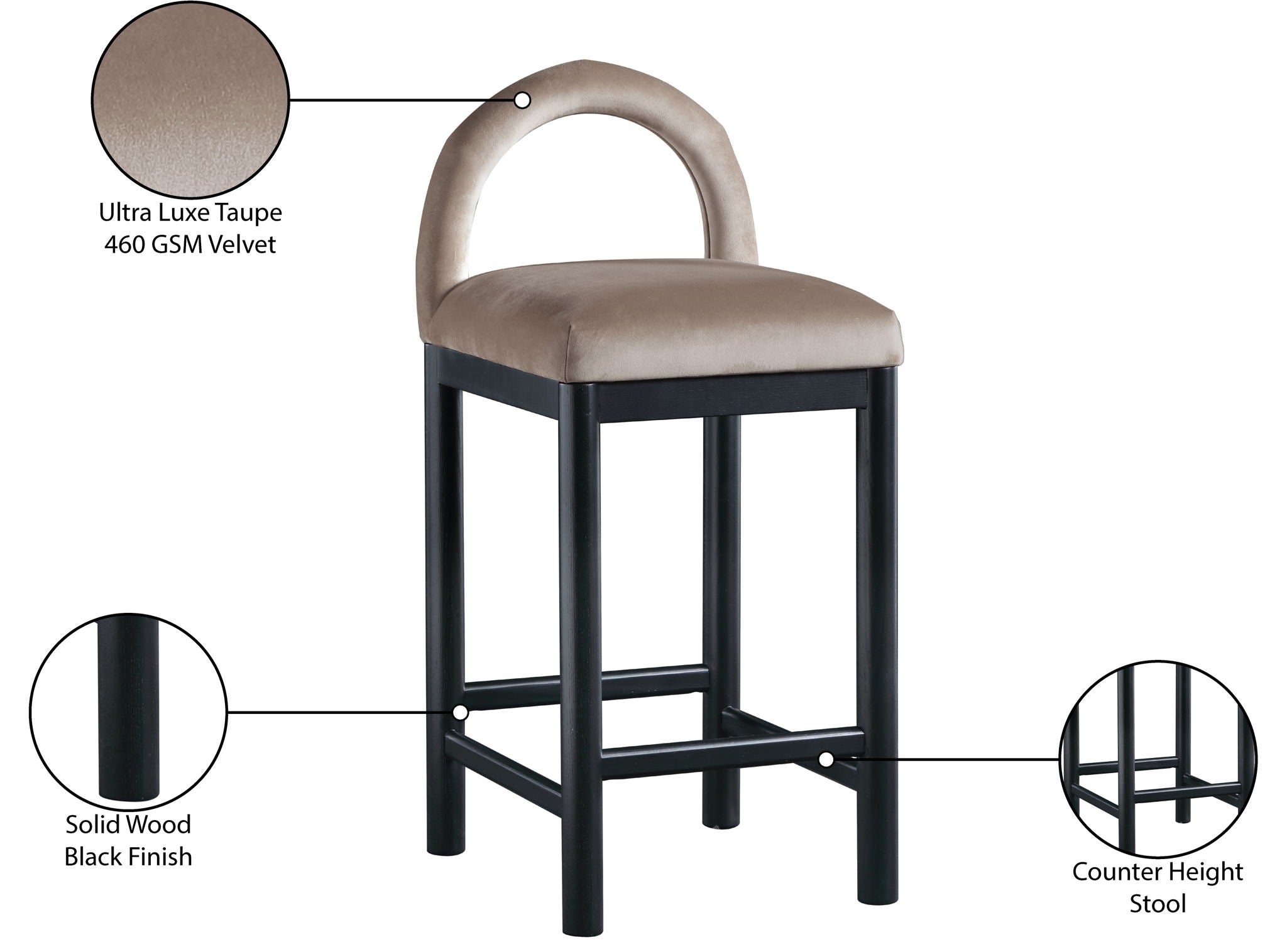 Conrad - Velvet Counter Stool With Black Legs
