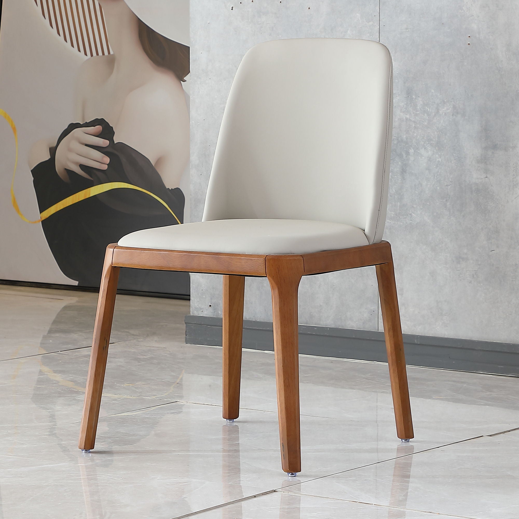 Modern Dining Chairs, Wooden Legs (Set of 2) - Gray