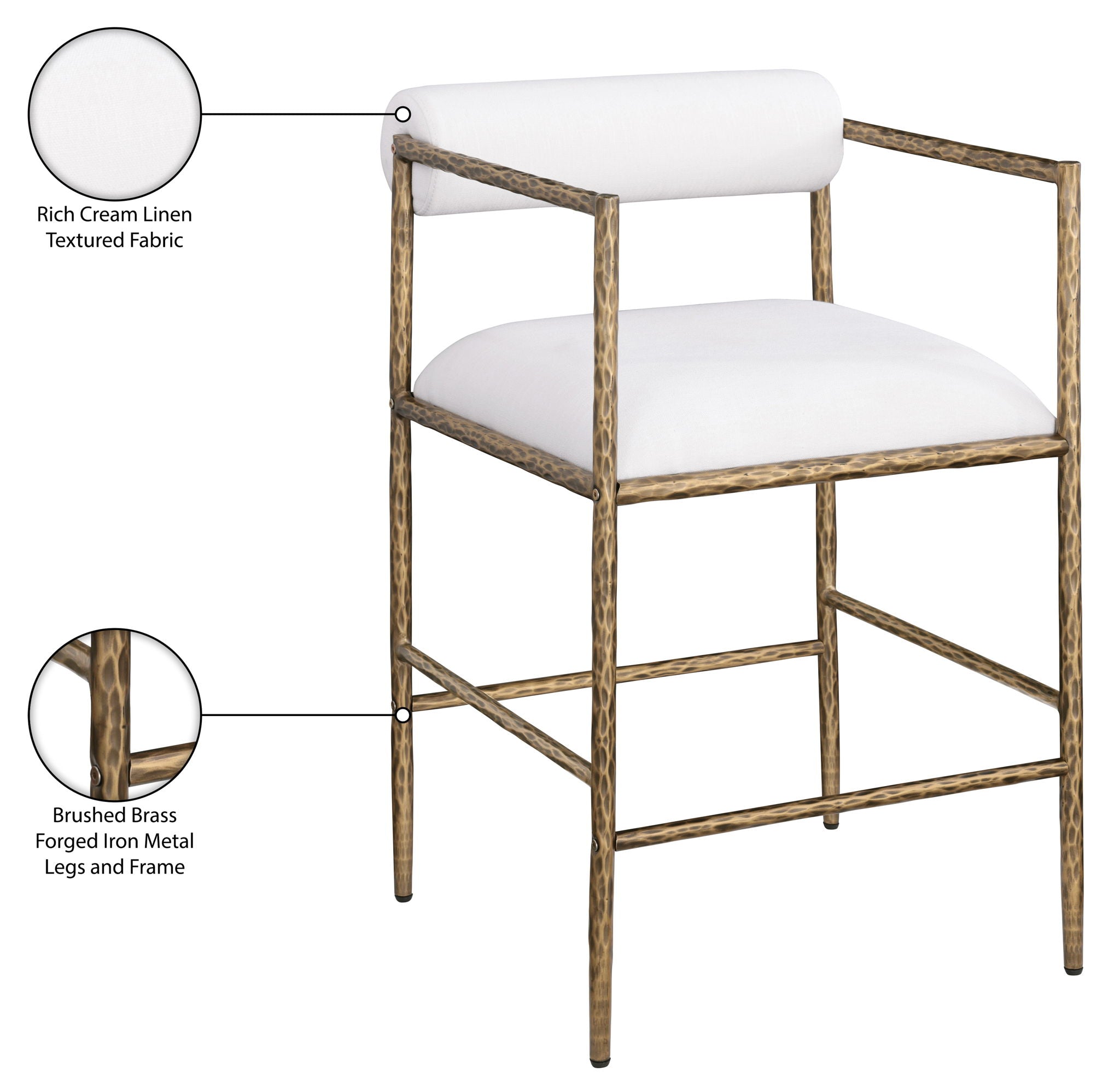 Axis - Linen Textured Cream Fabric Upholstered Counter Stool (Set of 2)