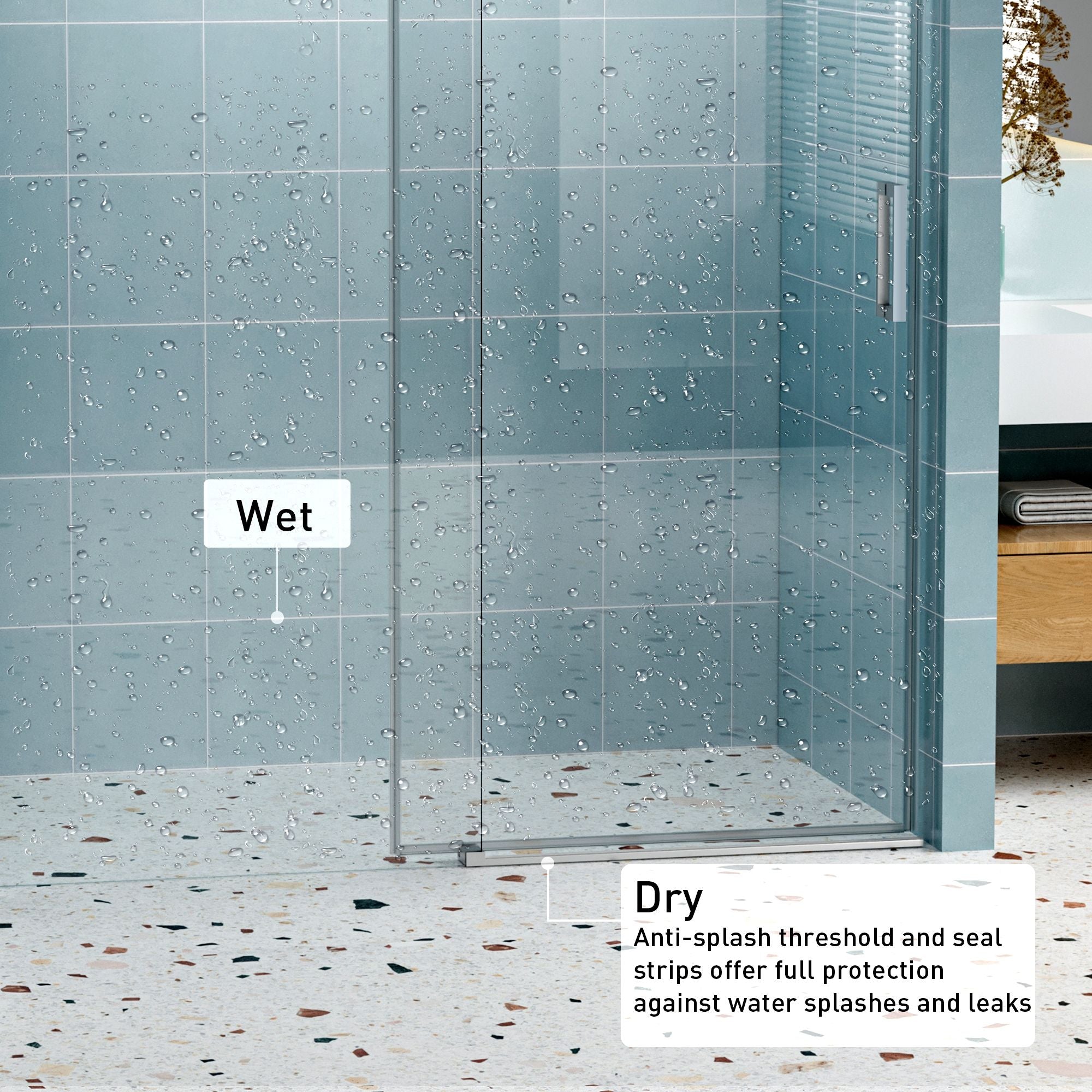 Frameless Soft-Closing Shower Door, 1/4" (6 Mm) Tempered Glass Single Sliding With Explosion Proof Coating