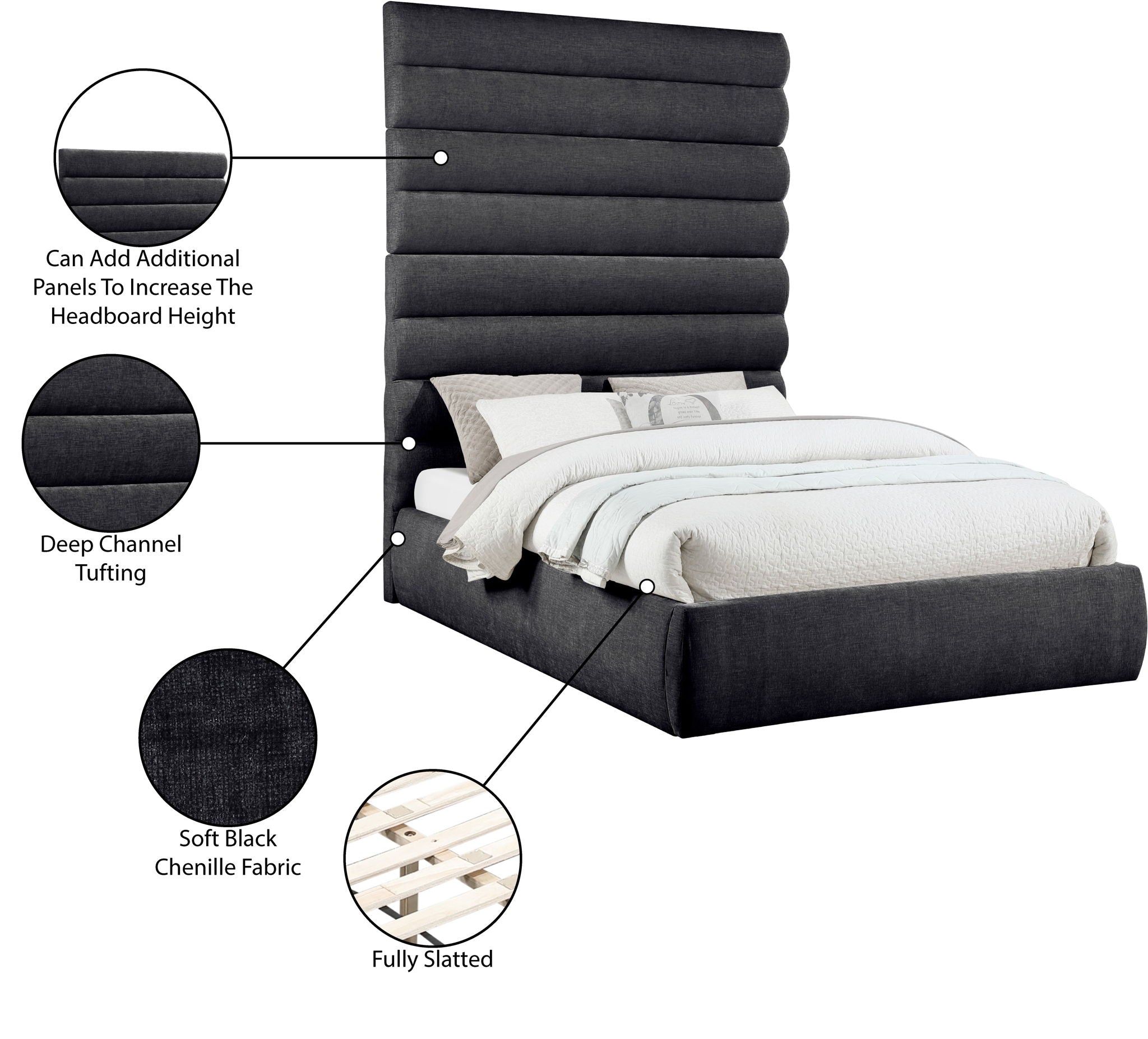 Adam - Chenille Fabric Bed With 89" Headboard