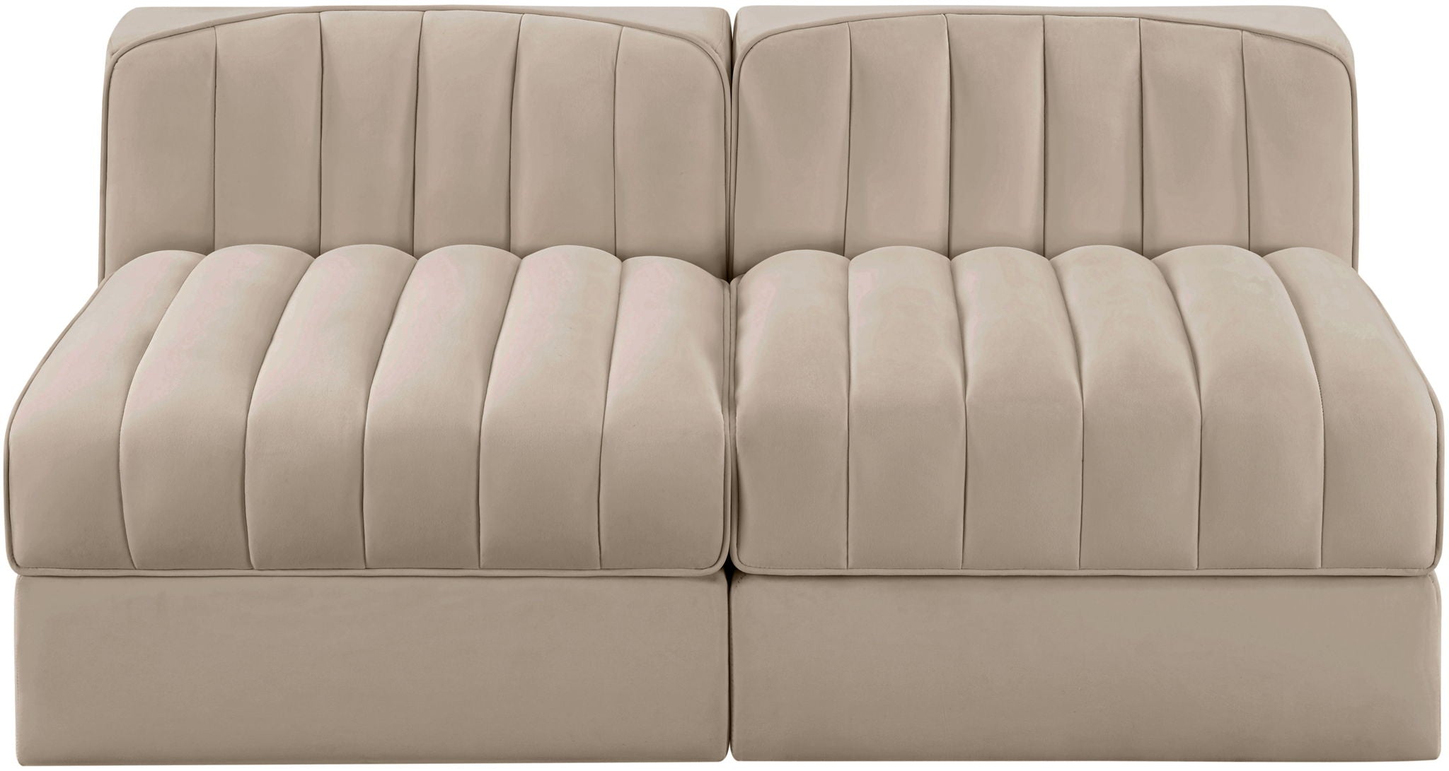 Rummi - Velvet Performance Fabric Upholstered 2 Piece Modular Armless Loveseat