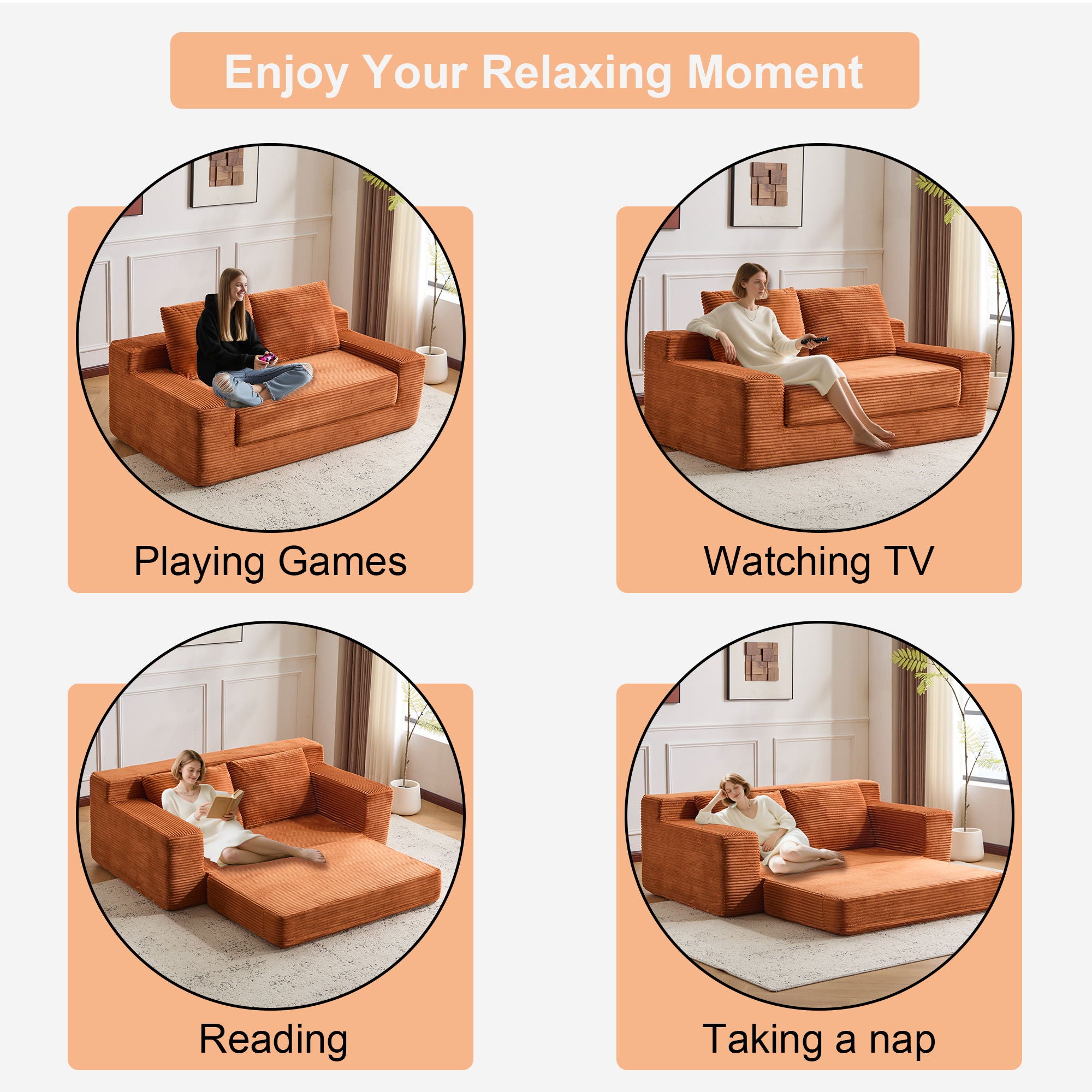 Comfortable Deep Seat Loveseat Sofa Bed, Reversible Cushion With Pillows