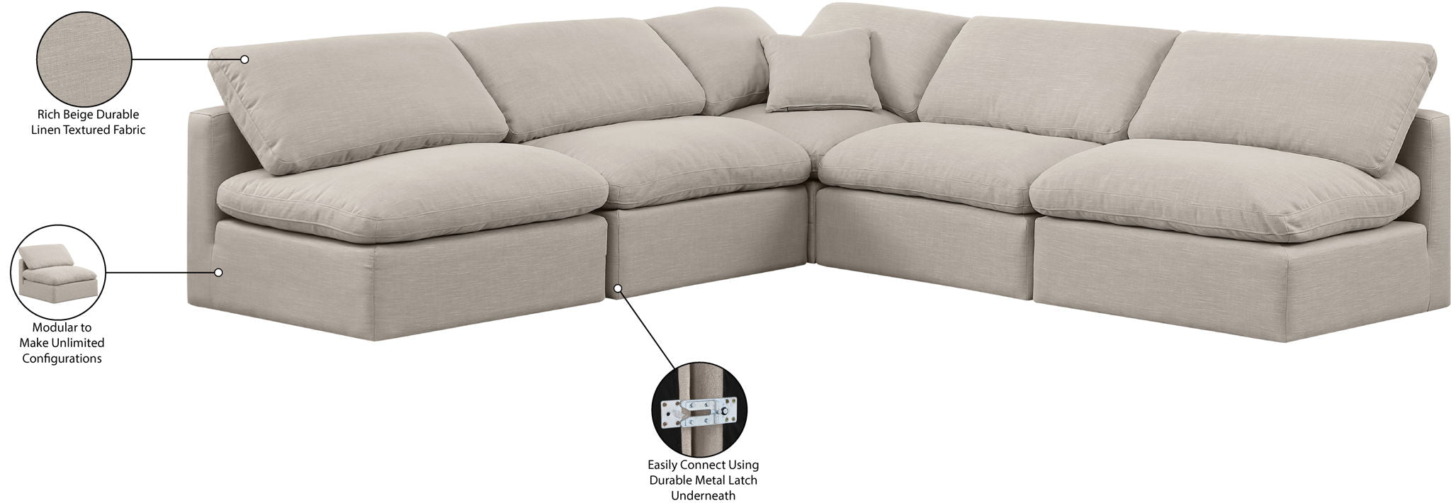 Indulge - Linen 5 Piece Modular Corner Armless Sectional