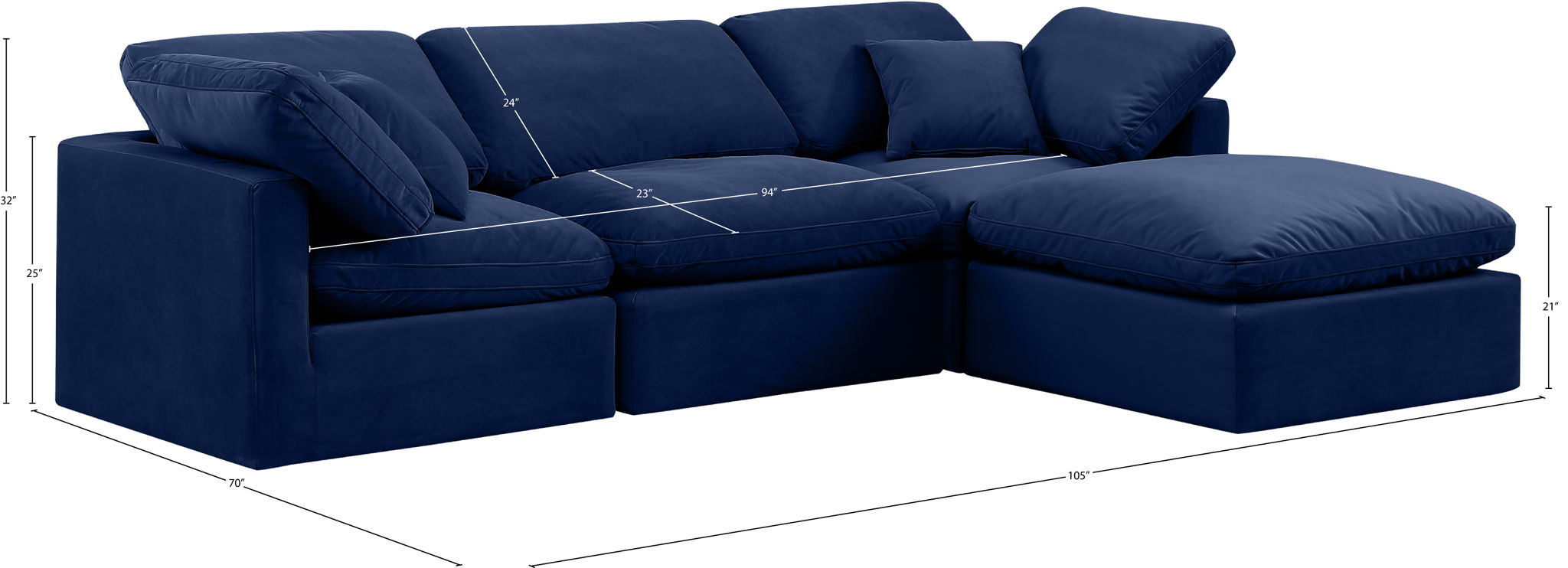 Indulge - Velvet 4 Piece Modular Sectional With Chaise