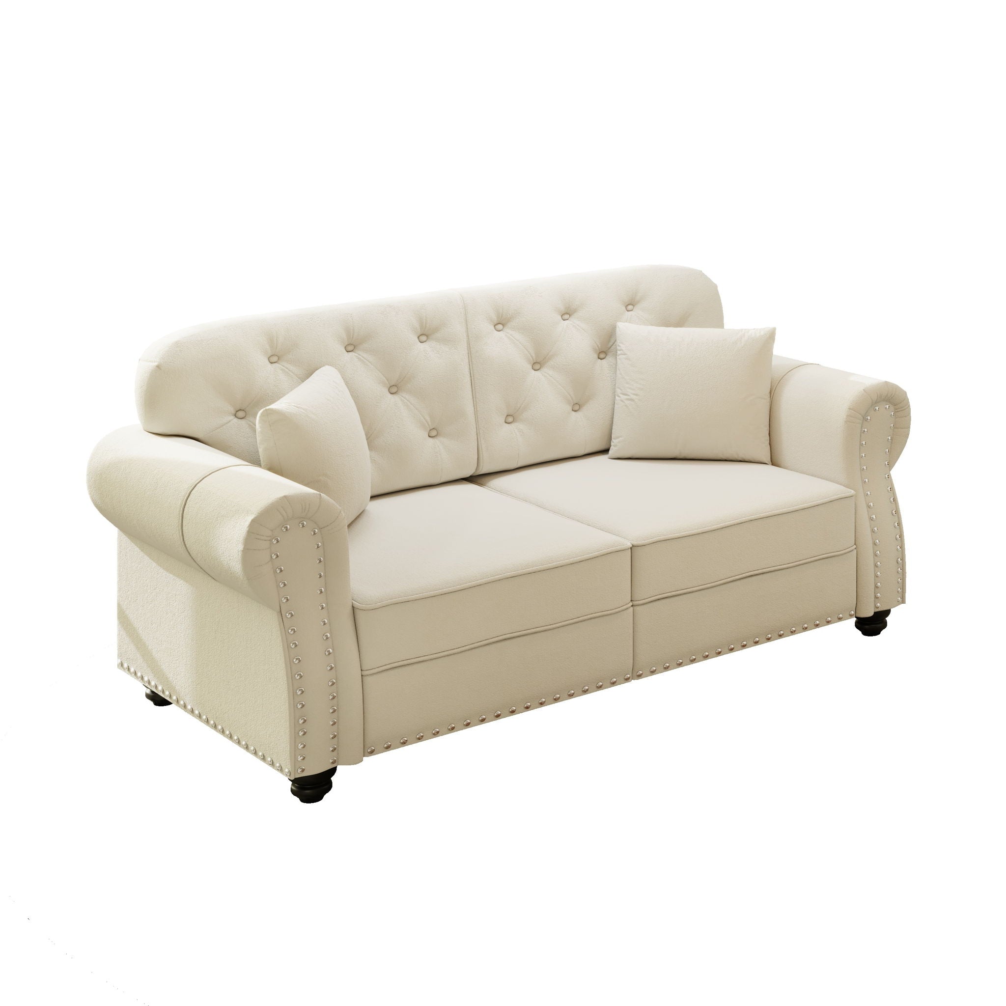 Upholstered Sofa Set With Nailhead Trim And Rolled Armrests, Includes Pillows
