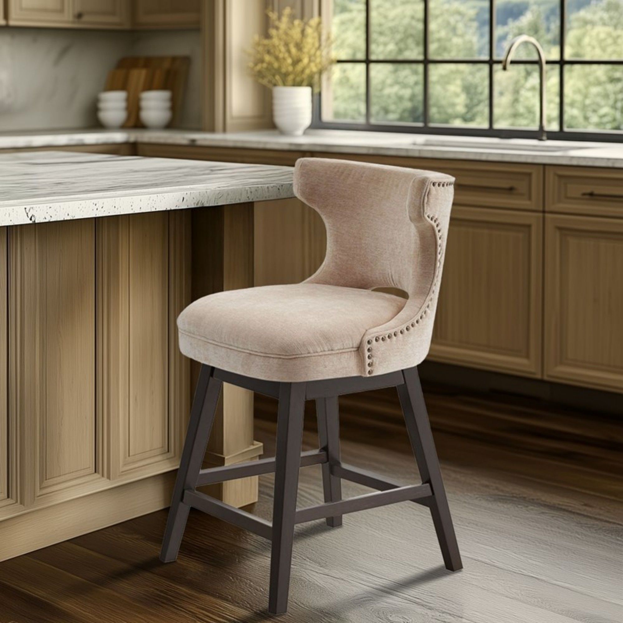360 Degree Swivel Counter Stool With Silver Detailing