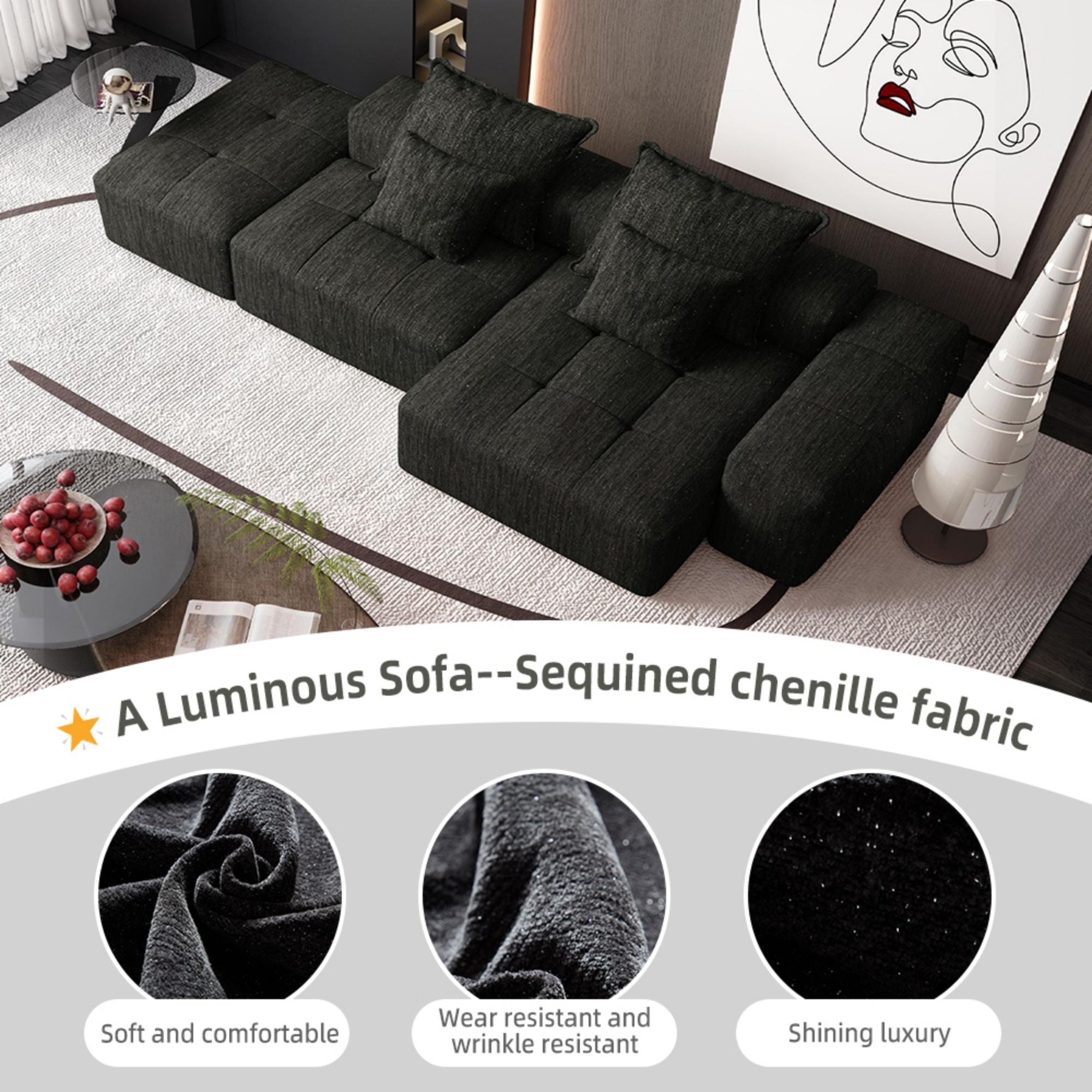 Modern Oversized Diy Combination Modular Sectional Sofa With Pillows