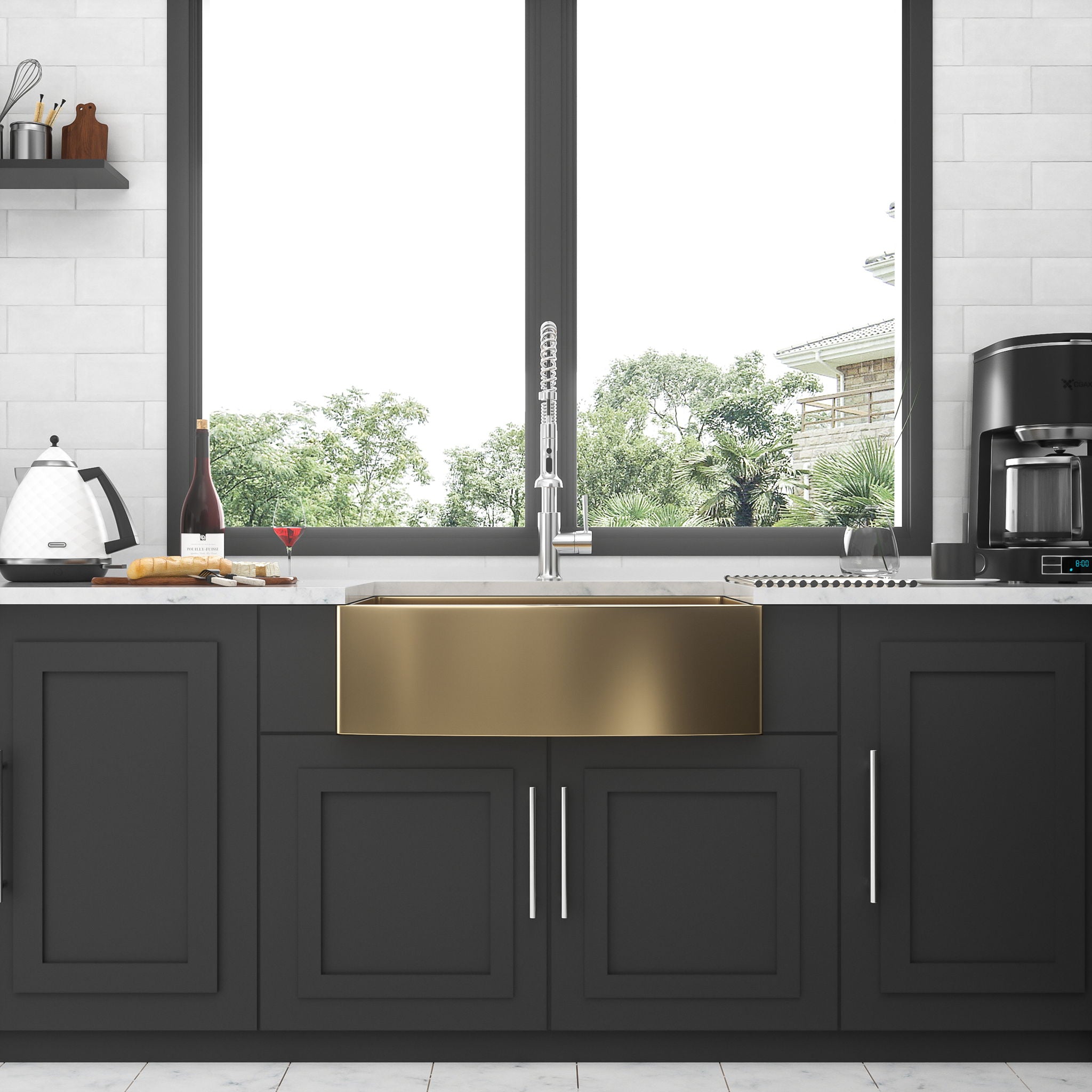 Farmhouse Kitchen Sink, Stainless Steel, Apron Front