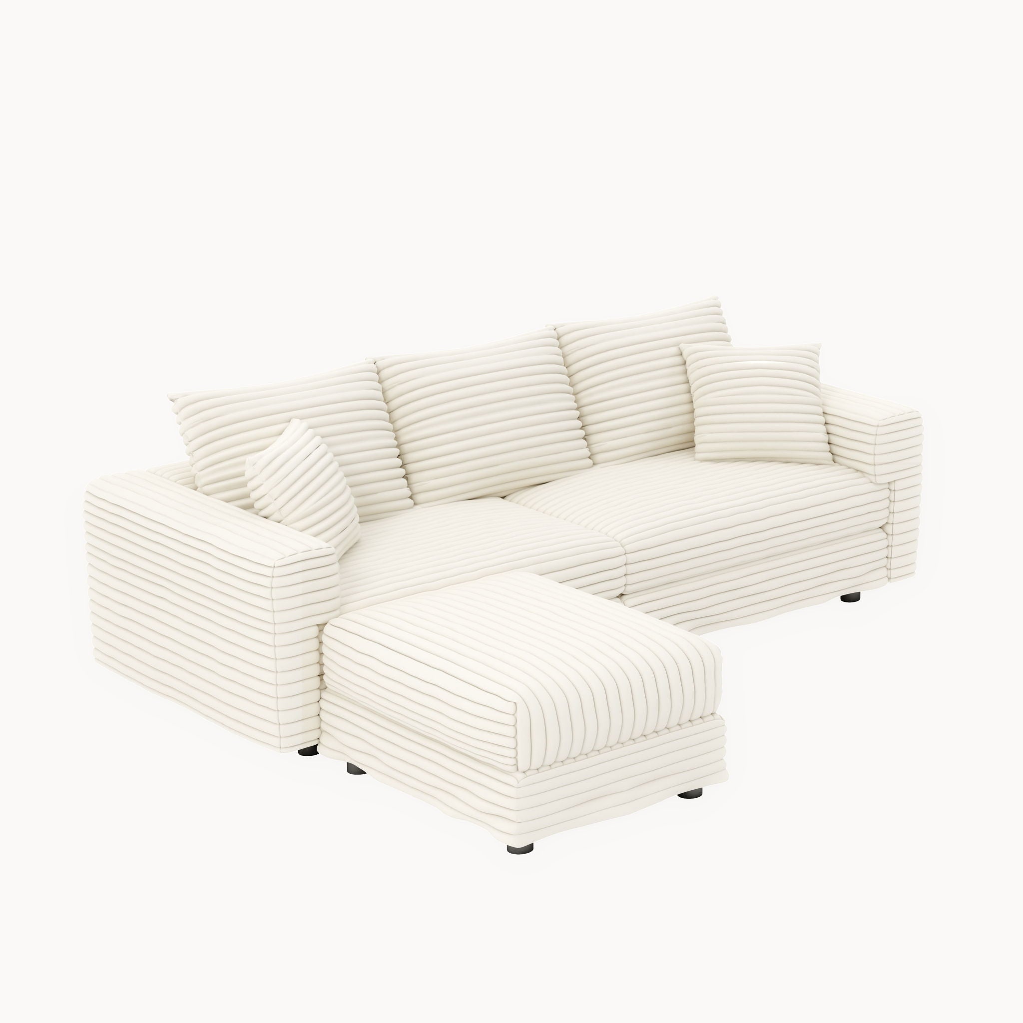 Deep Seat Convertible Sofa With Soft Pillows And Ottomans