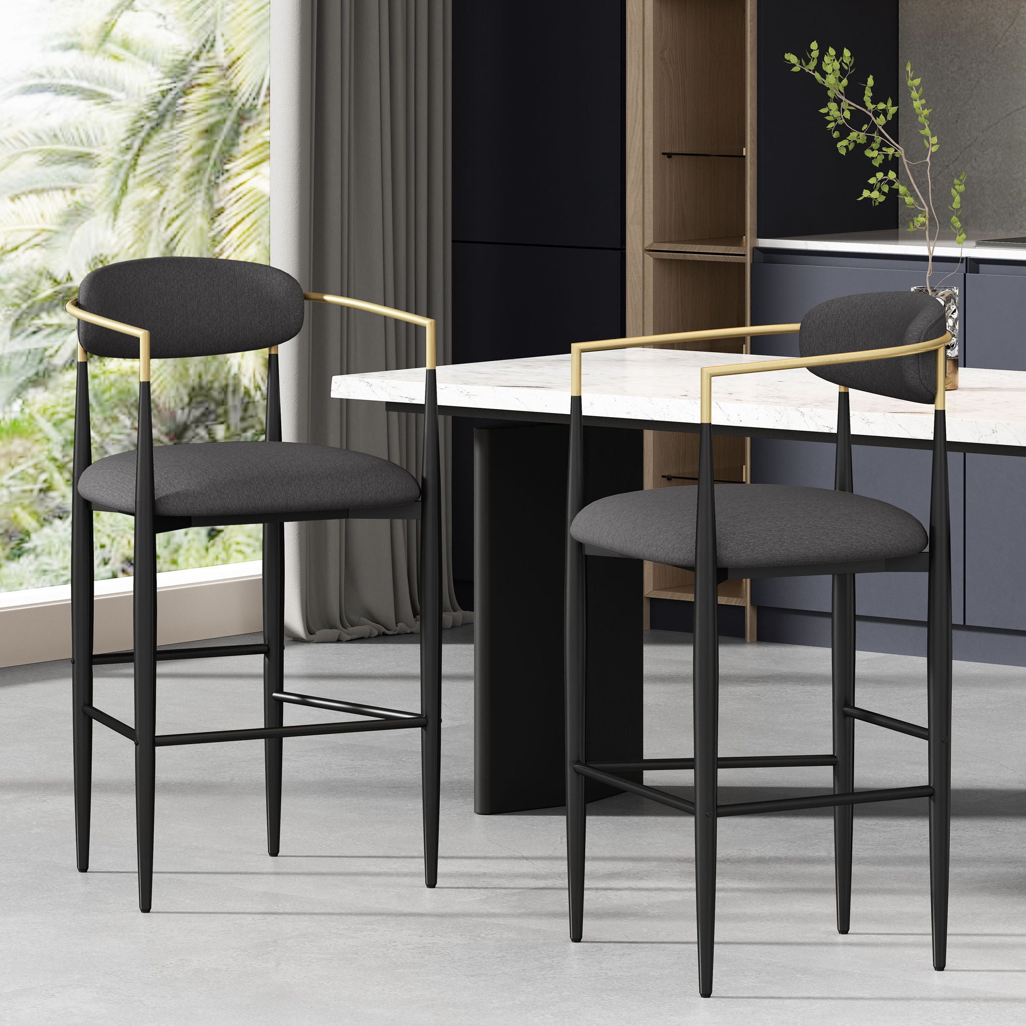 Upholstered Bar Stools With Backs For Kitchen Island (Set of 2)