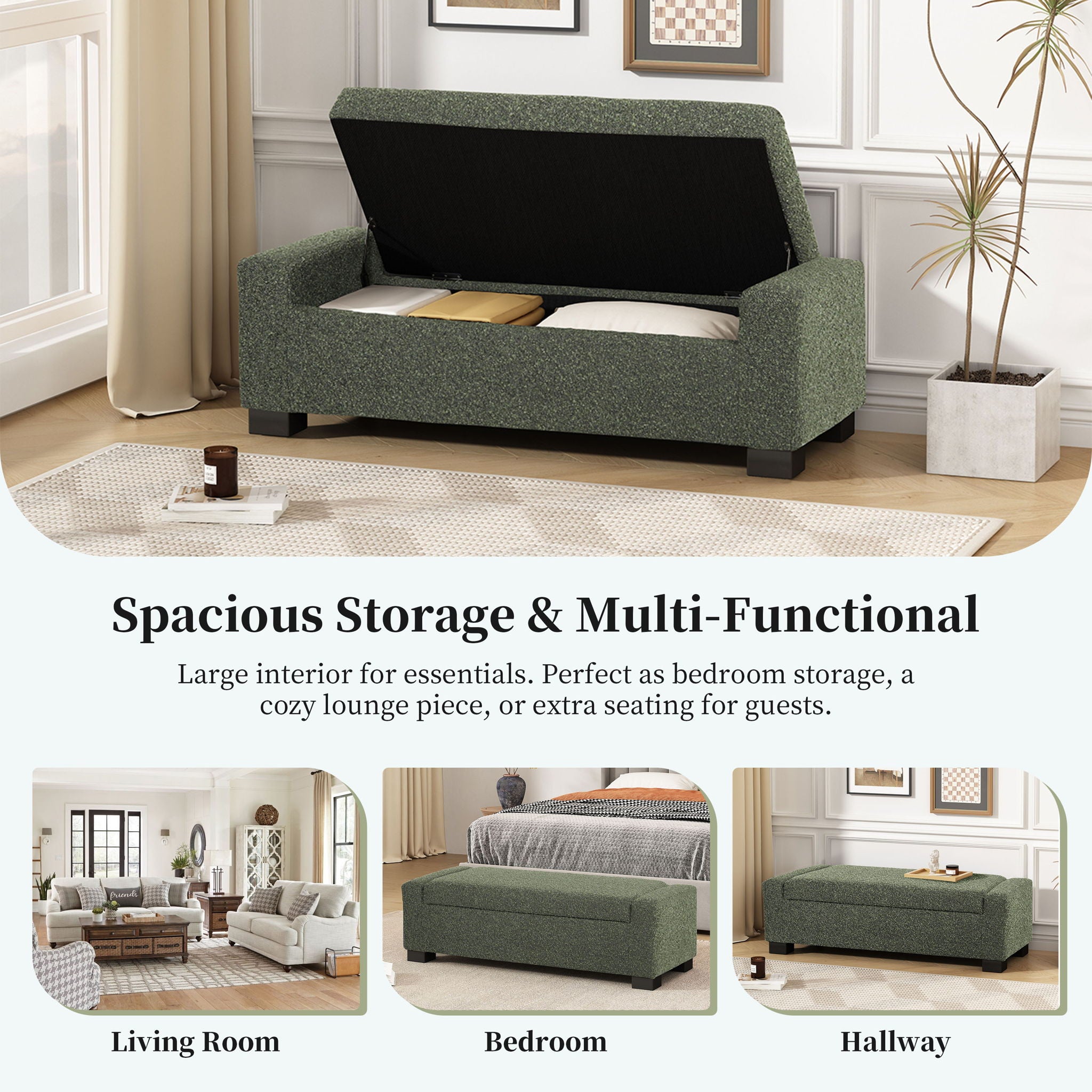 Textured Fabric Ottoman Bench With Hinged Lid