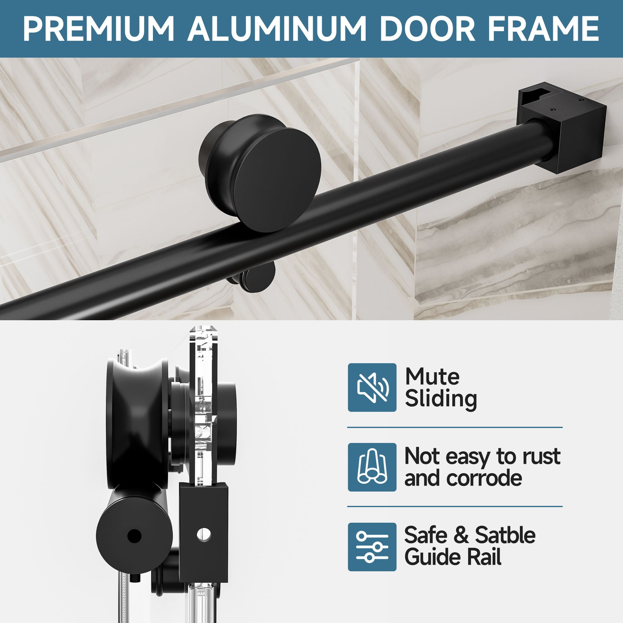 Frameless Single Sliding Soft Close Shower Door, 5 / 16" Clear Nano Coated Tempered Glass And 304 Stainless Steel Handle - Matte Black