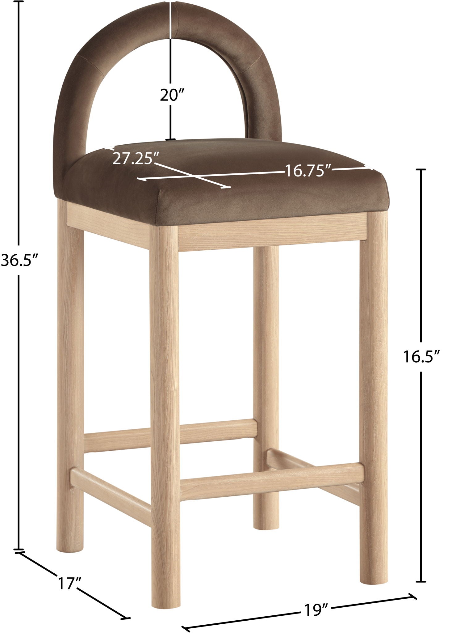 Conrad - Velvet Counter Stool With Natural Legs