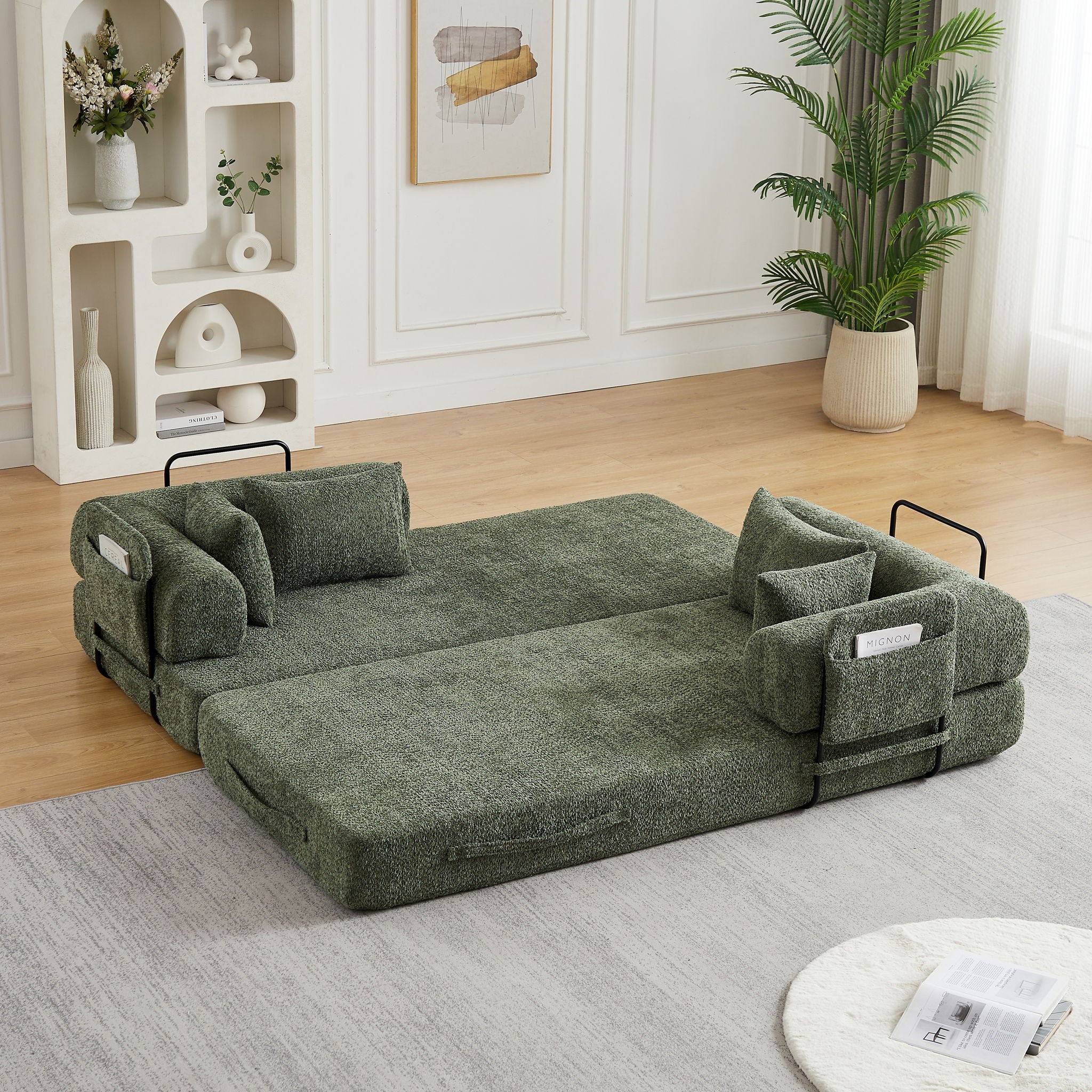 Convertible Sleeper Sofa Bed With Cylindrical Pillow