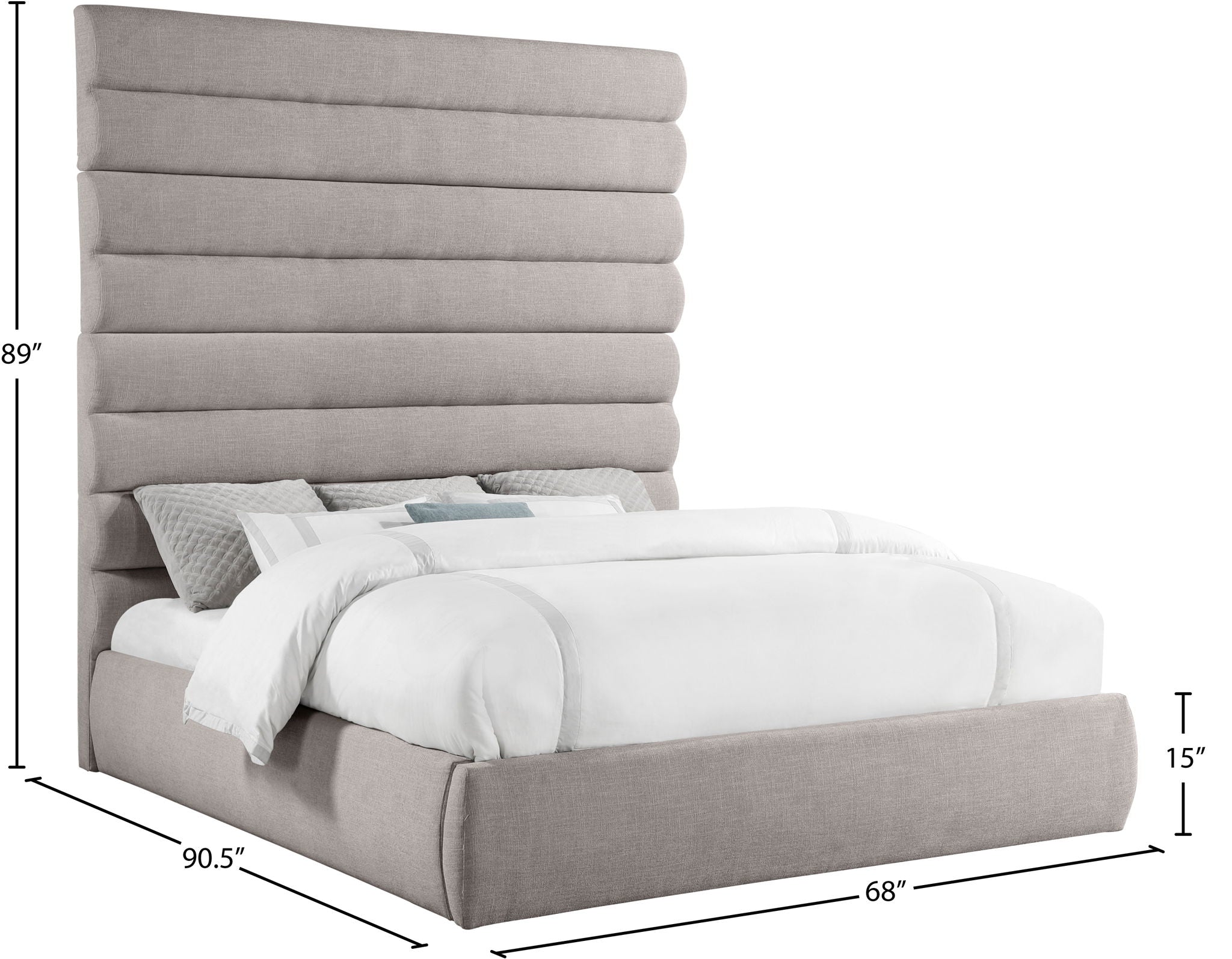 Adam - Linen Fabric Bed With 89" Headboard