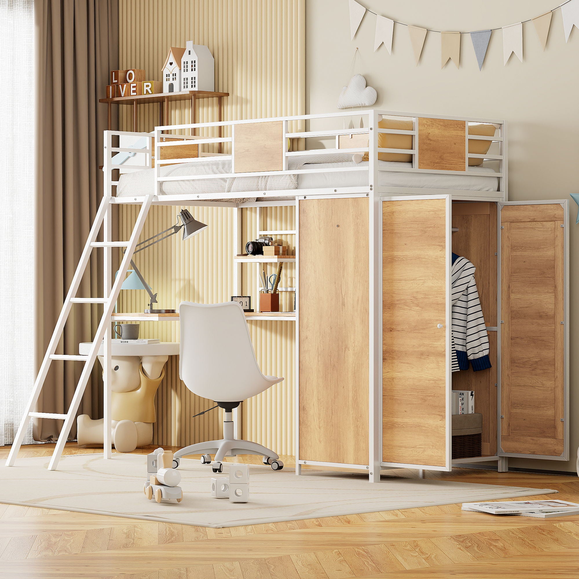 Loft Bed With L Shape Desk And Wardrobe