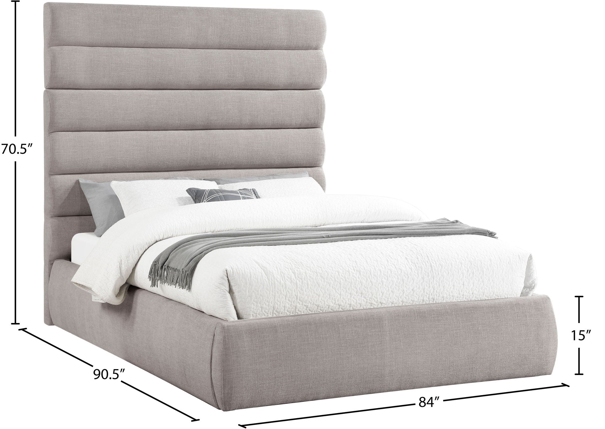 Adam - Linen Fabric Bed With 70.5" Headboard