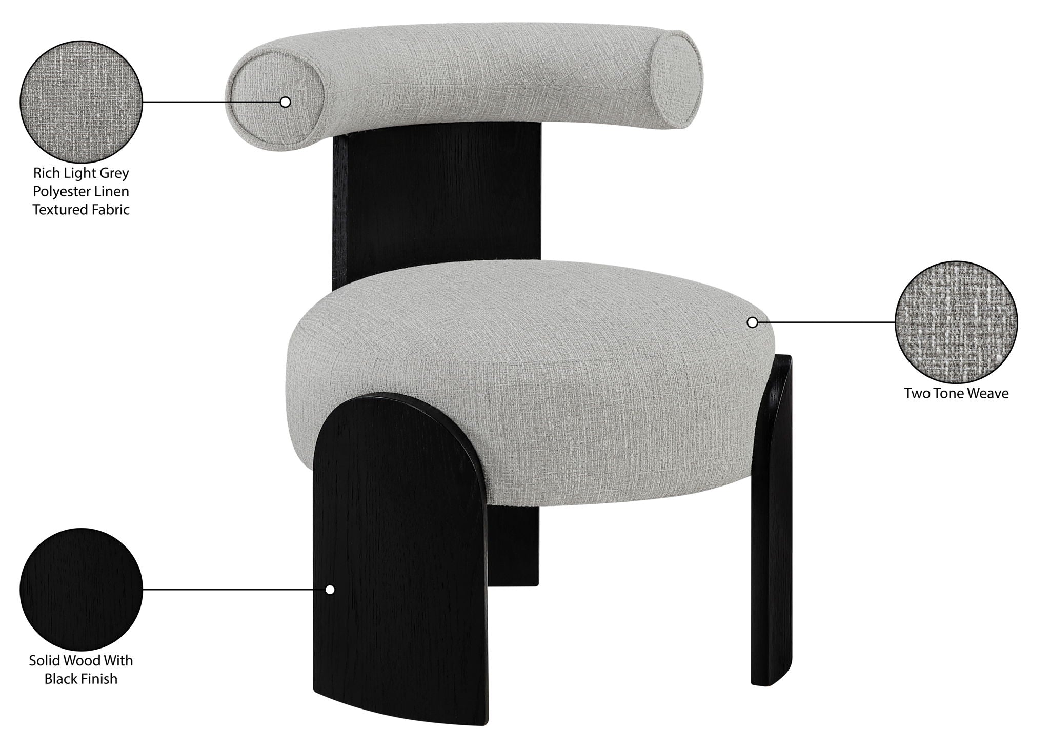 Calder - Linen Textured Fabric Upholstered Accent Chair - Painted Black Base