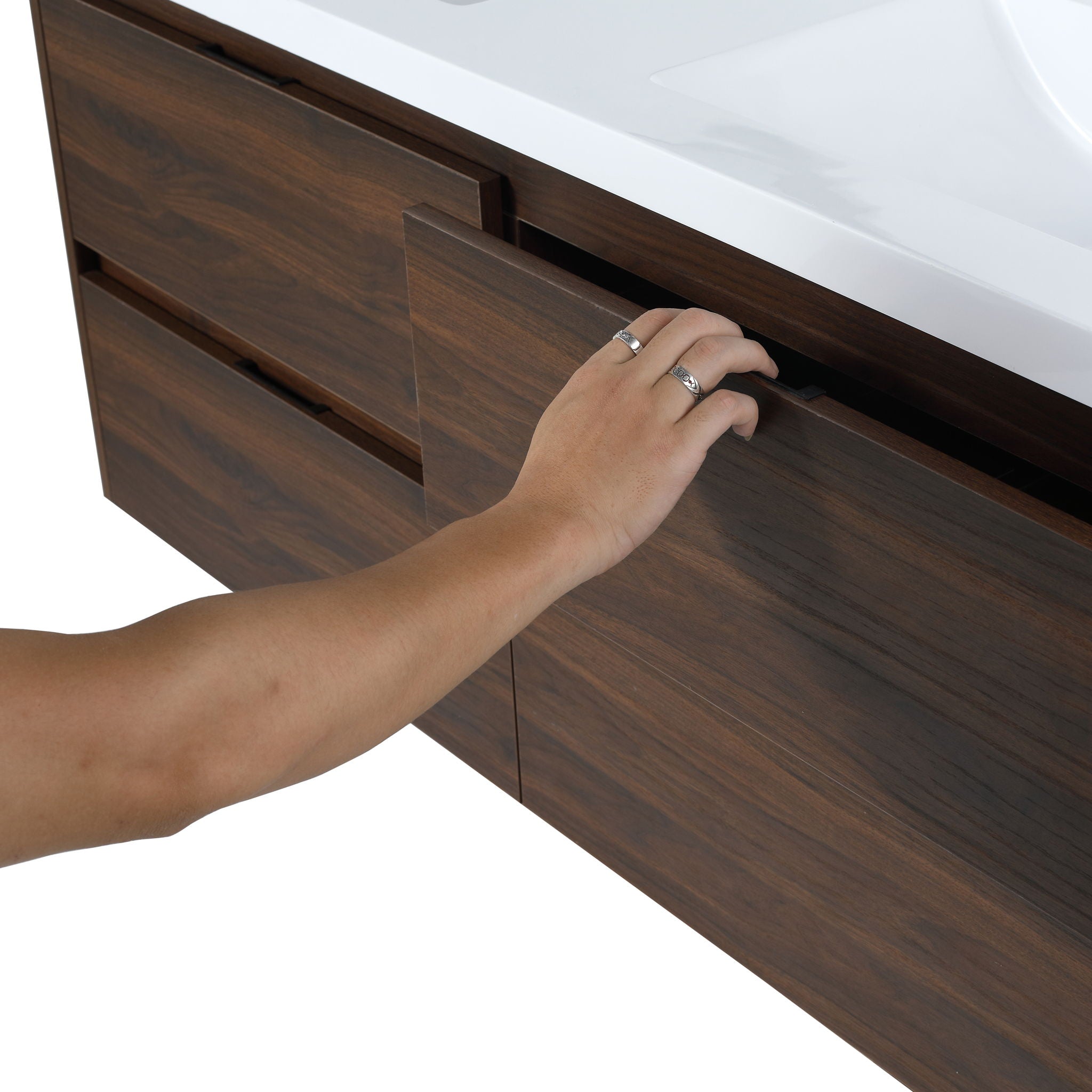 Modern Floating Bathroom Vanity With Dual Resin Sink, Soft Close Drawers