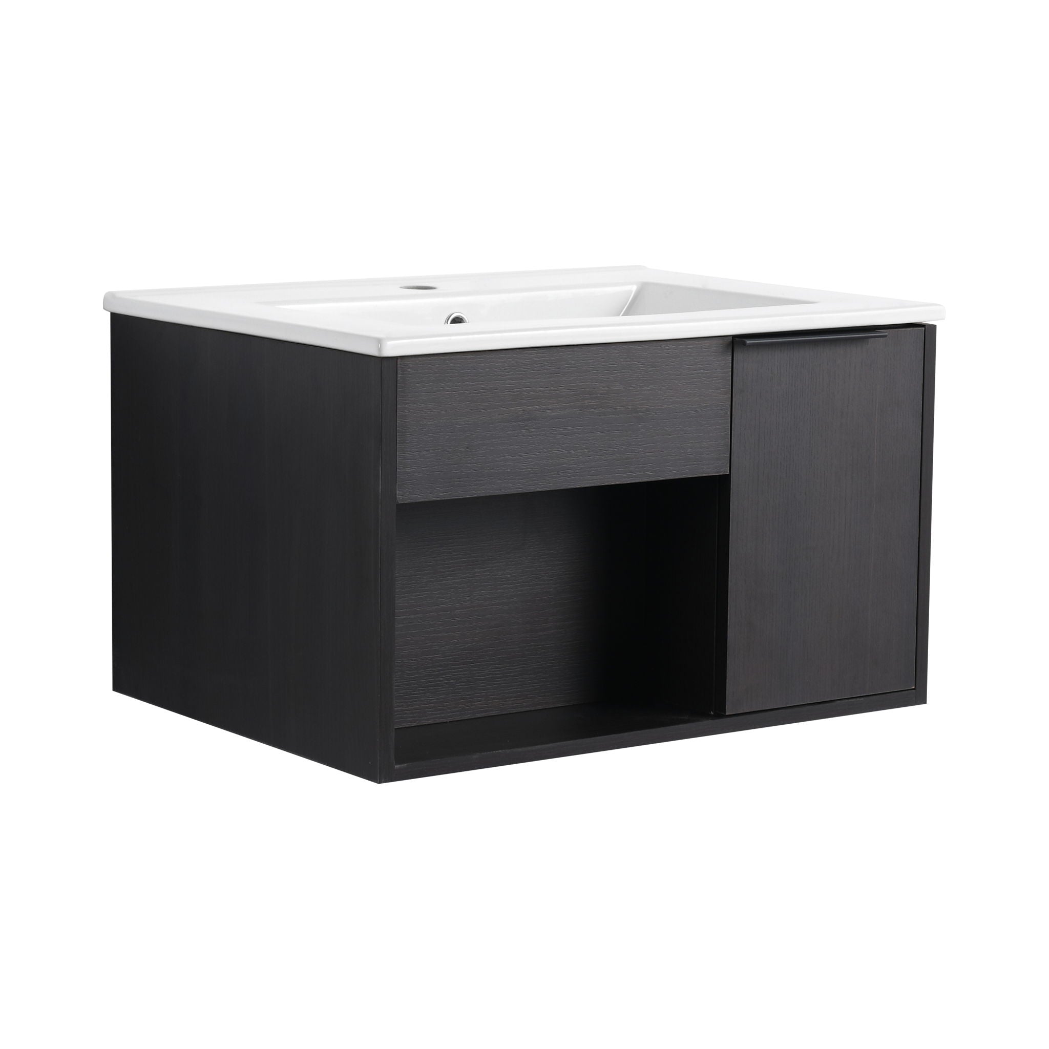 Wall Mounted Floating Bathroom Vanity With Open Shelf & Soft Close Door