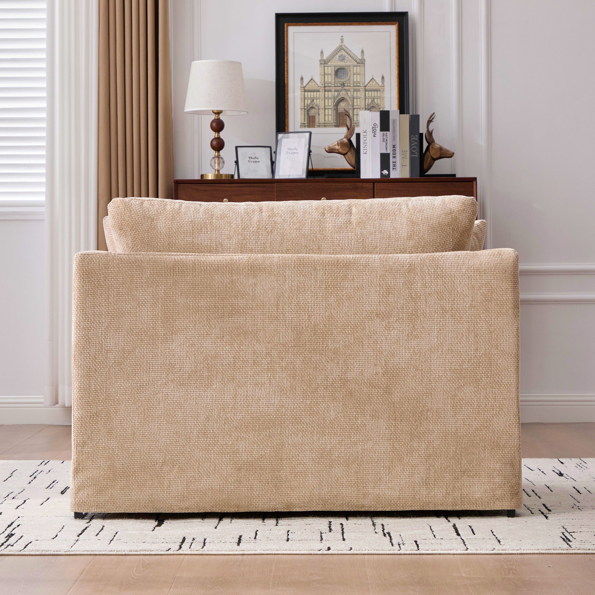 Farmhouse Accent Chair With 2 Bolster Pillows