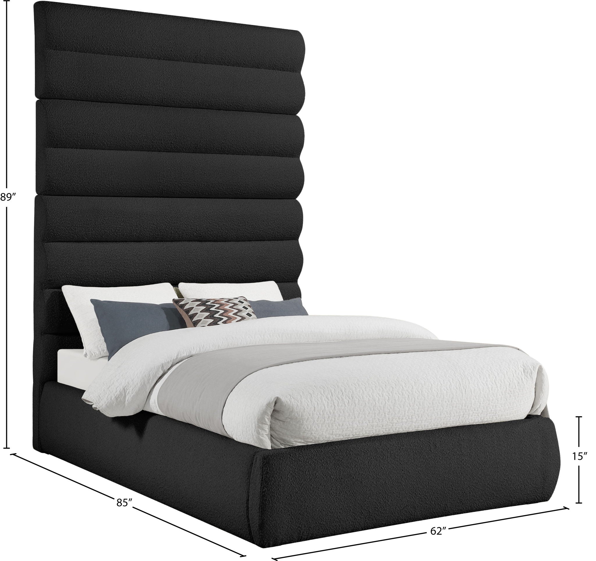 Adam - Boucle Fabric Bed With 89" Headboard