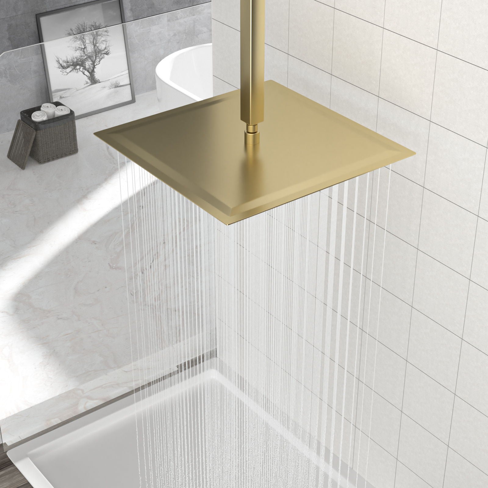 16" Square Rainfall Shower Head Fixed Wall Mount With Full Body Coverage & Self Cleaning Silicone Nozzles